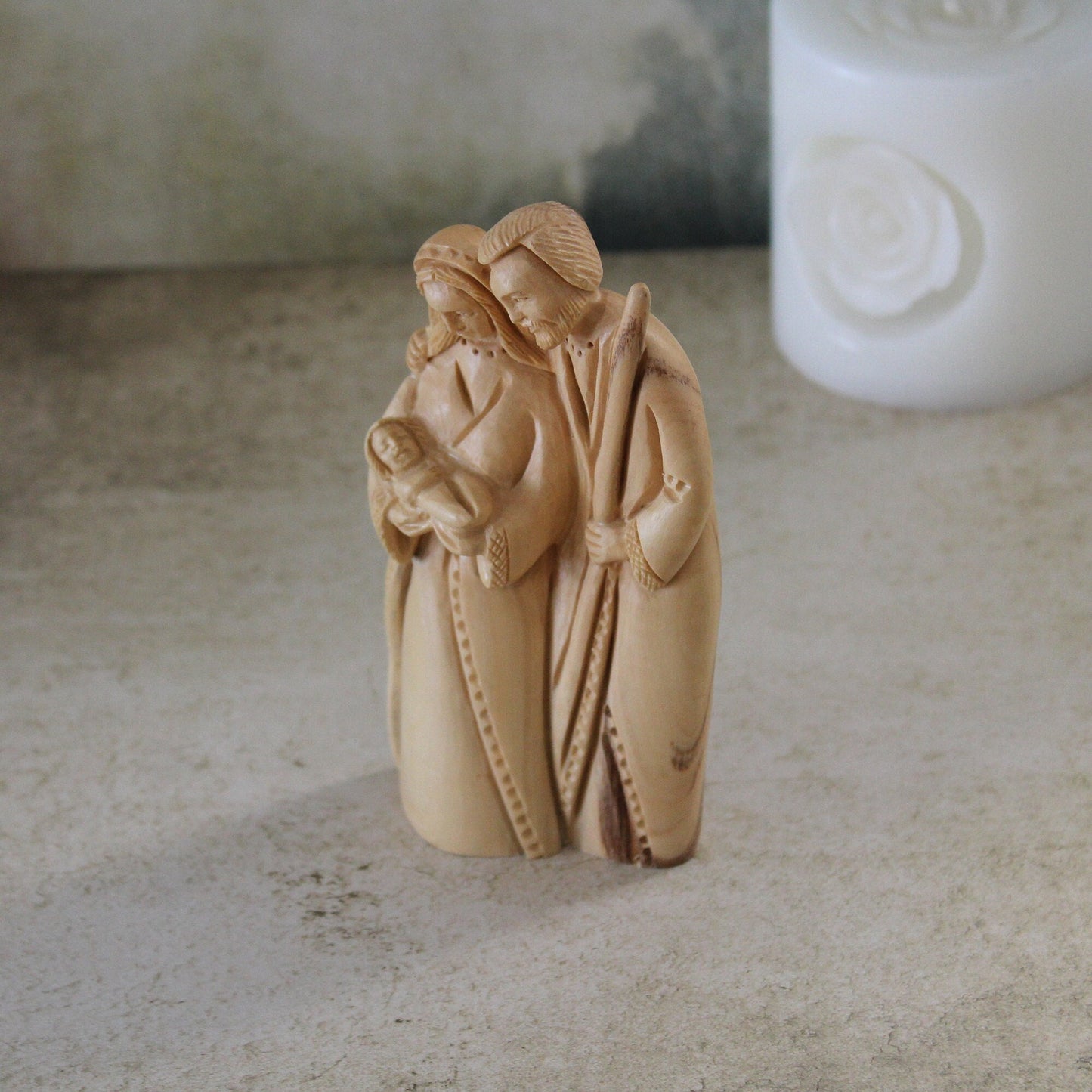 Olive Wood Holy Family, a Hand Carved Statue of Baby Jesus St Mary & Josef From Jerusalem Unique Gift From the Holy Land