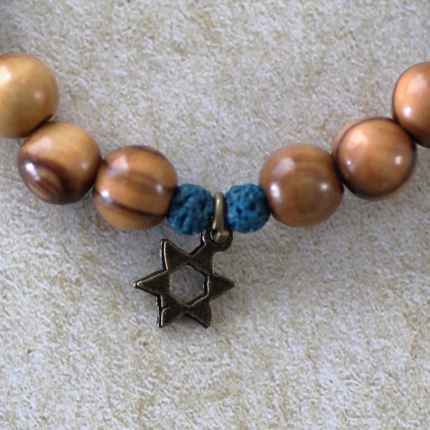 Volcanic Lava Stone Beaded Bracelet, Olive Beads Protection Charm, Star of David Bracelet, Bar Mitzva Gift for him