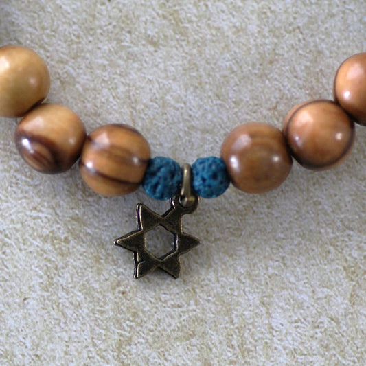 Volcanic Lava Stone Beaded Bracelet, Olive Beads Protection Charm, Star of David Bracelet, Bar Mitzva Gift for him