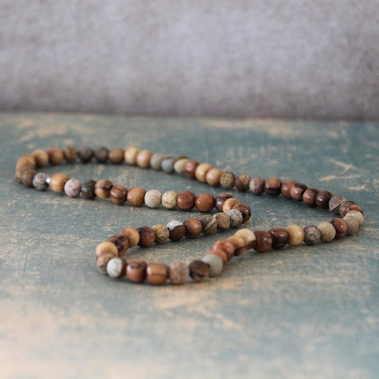 Earthy Double-Strand Stretch Bracelet Made With Jasper and Olive Wood
