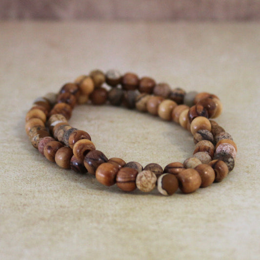 Earthy Double-Strand Stretch Bracelet Made With Jasper and Olive Wood