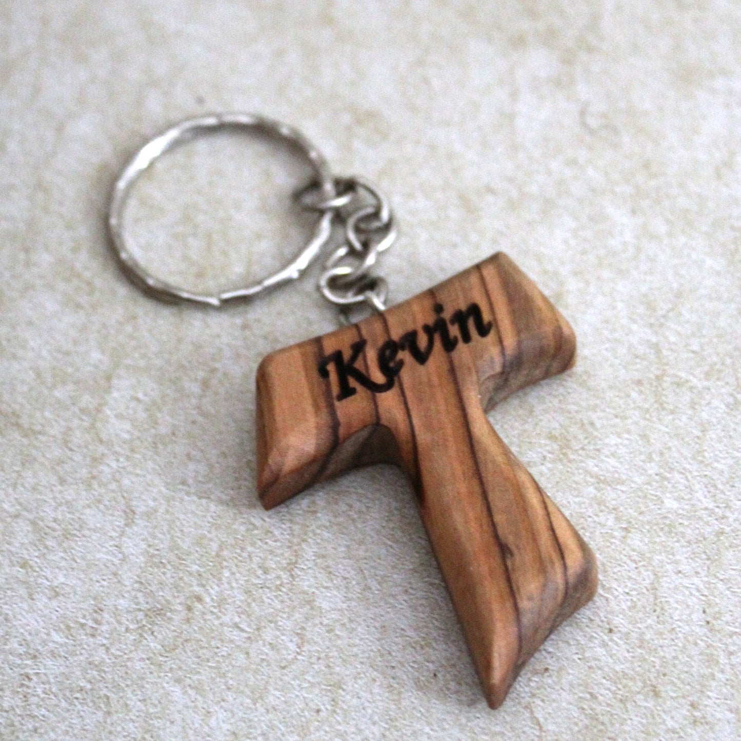 Personalized Handmade Tau Cross Keychain, Olive Wood Christian Keychain, Made in Jerusalem Holy Land, Wooden Cross Unique Keychain Gift