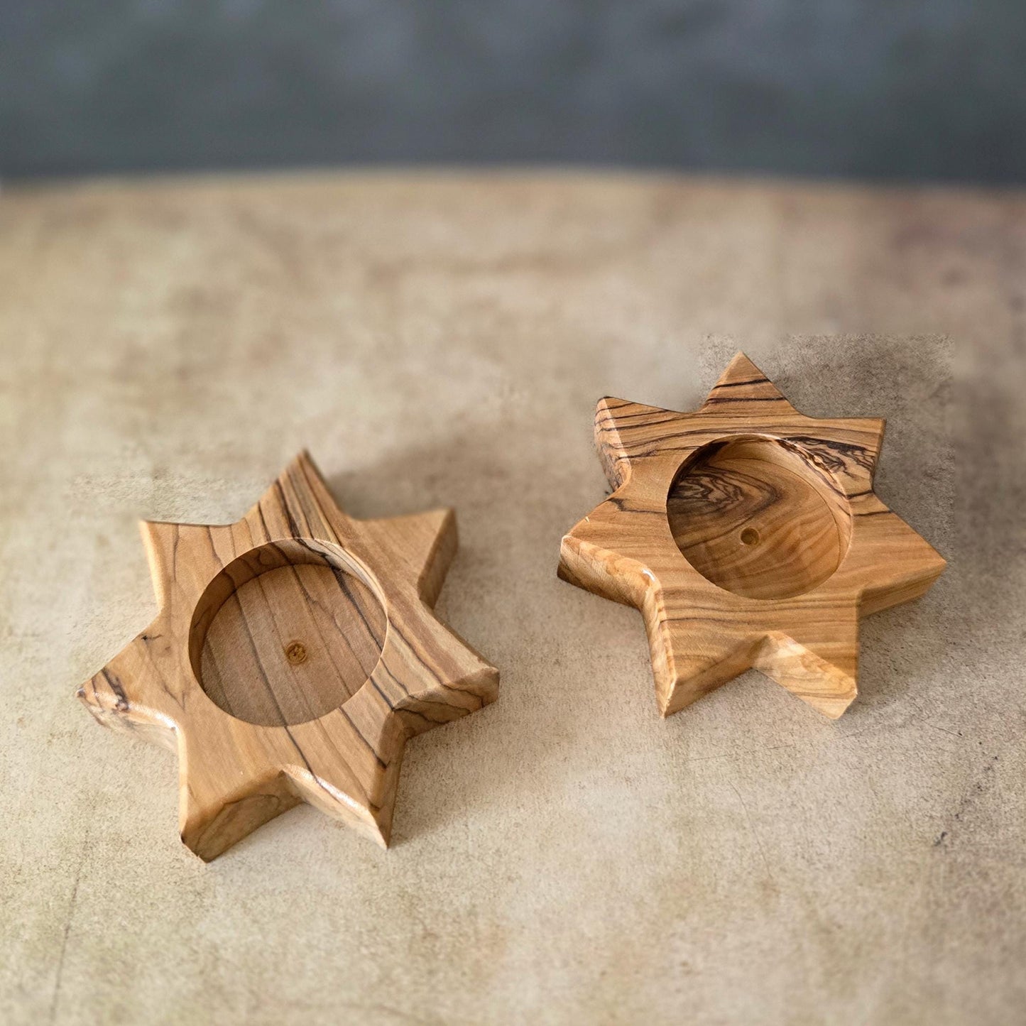 Pair of Handmade 7 Point Star Tealight Holders, Wooden Candle Holders, Hand Crafted Olive Wood Candle Holders, Hand Made Gift Home Decor