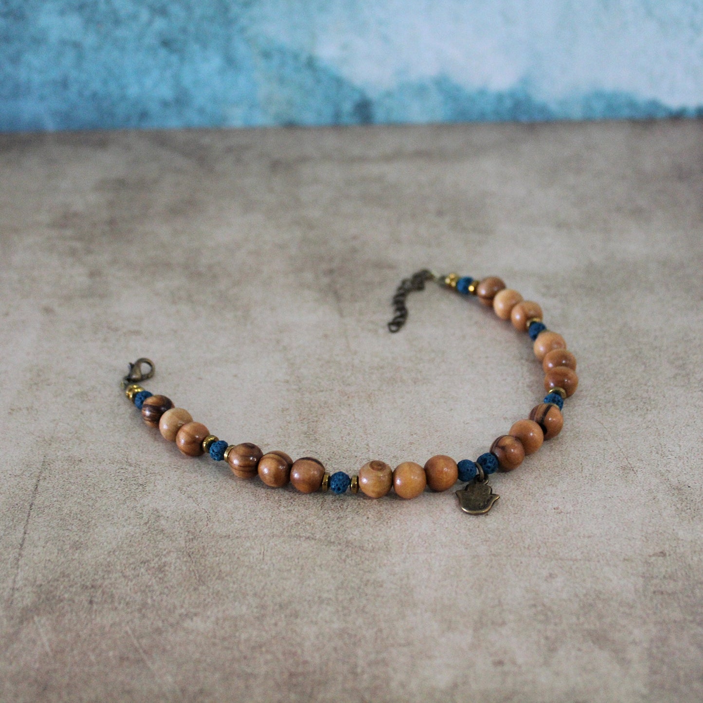 Blue Lava Beads Volcanic Round Bracelet, Hamsa Bracelet for Healing, Unisex Bracelet