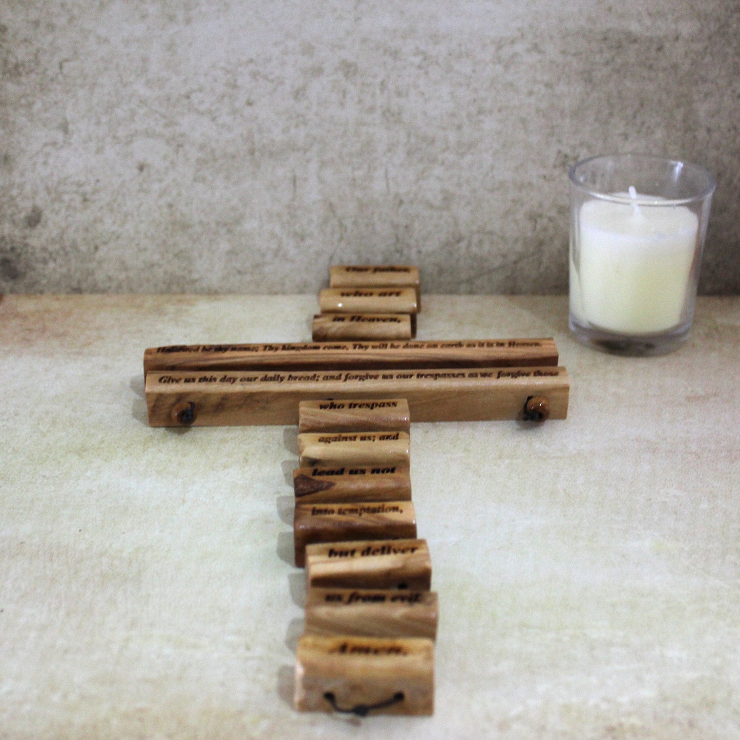 Handmade Olive Wood Cross of The Lord's Prayer, Our Father Lord's Prayer engraved, Wooden Crucifix from the Holy Land