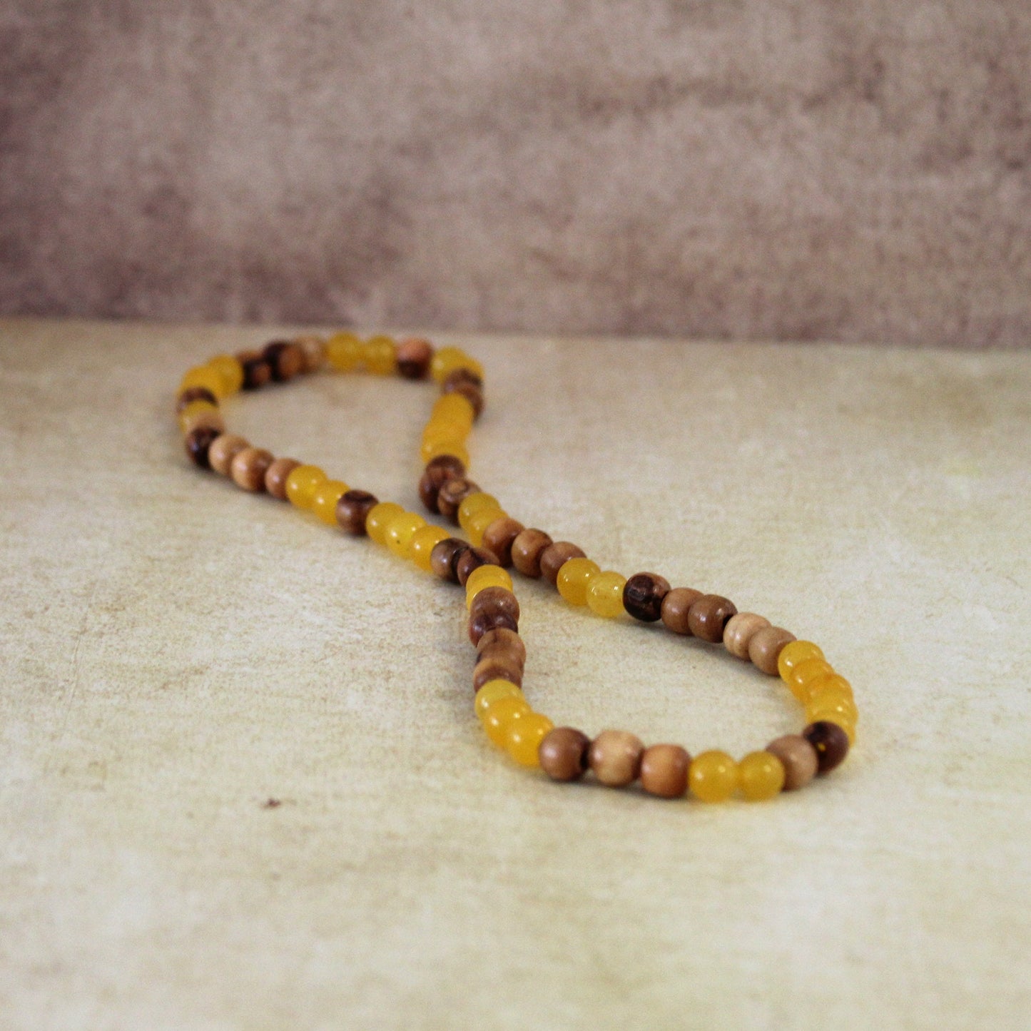 Earthy Double-Strand Stretch Bracelet, Olive Wood and yellow Jade Beads