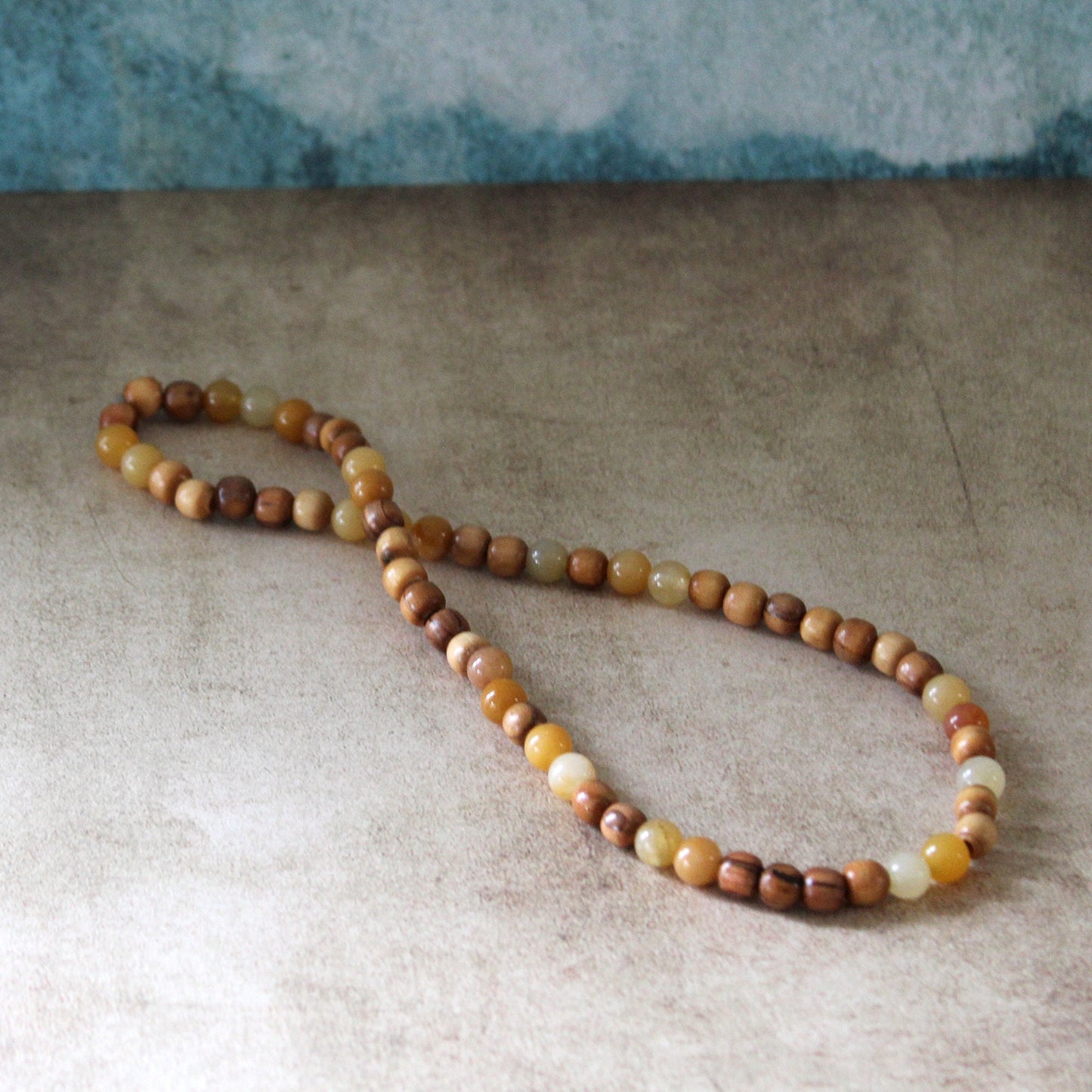 Earthy Double-Strand Stretch Bracelet, Olive Wood, and Yellowish Jade Beads