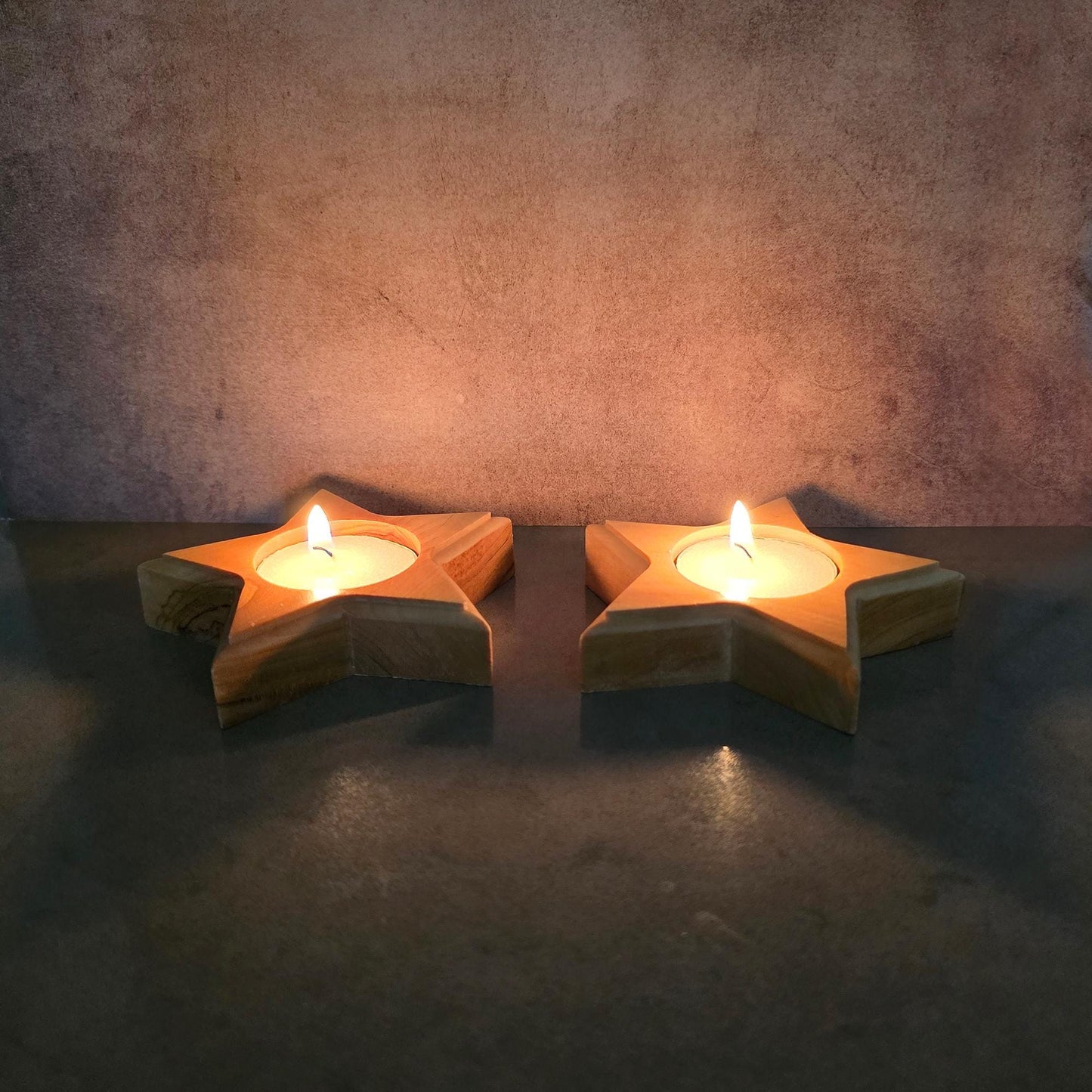 Pair or Handmade 5 Point Star Tealight Holders, Wooden Candle Holders, Hand Crafted Olive Wood Candle Holders, Hand Made Gift Home Decor