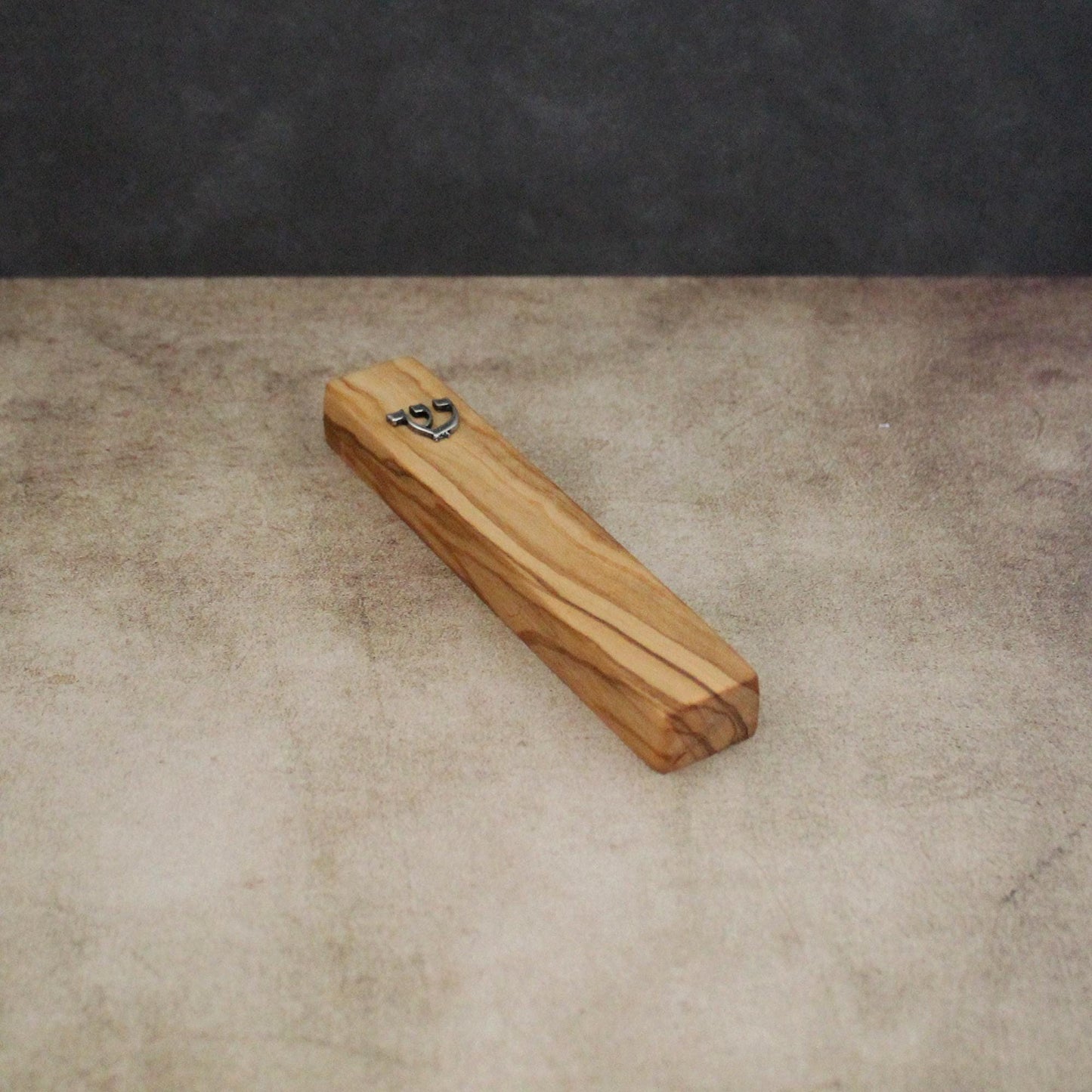 12cm / 4.7" Olive Wood Mezuzah Case from Jerusalem With the Letter "SHIN" in Silver, Gift for Jewish Housewarming, Scroll Up to 10cm / 3.93"