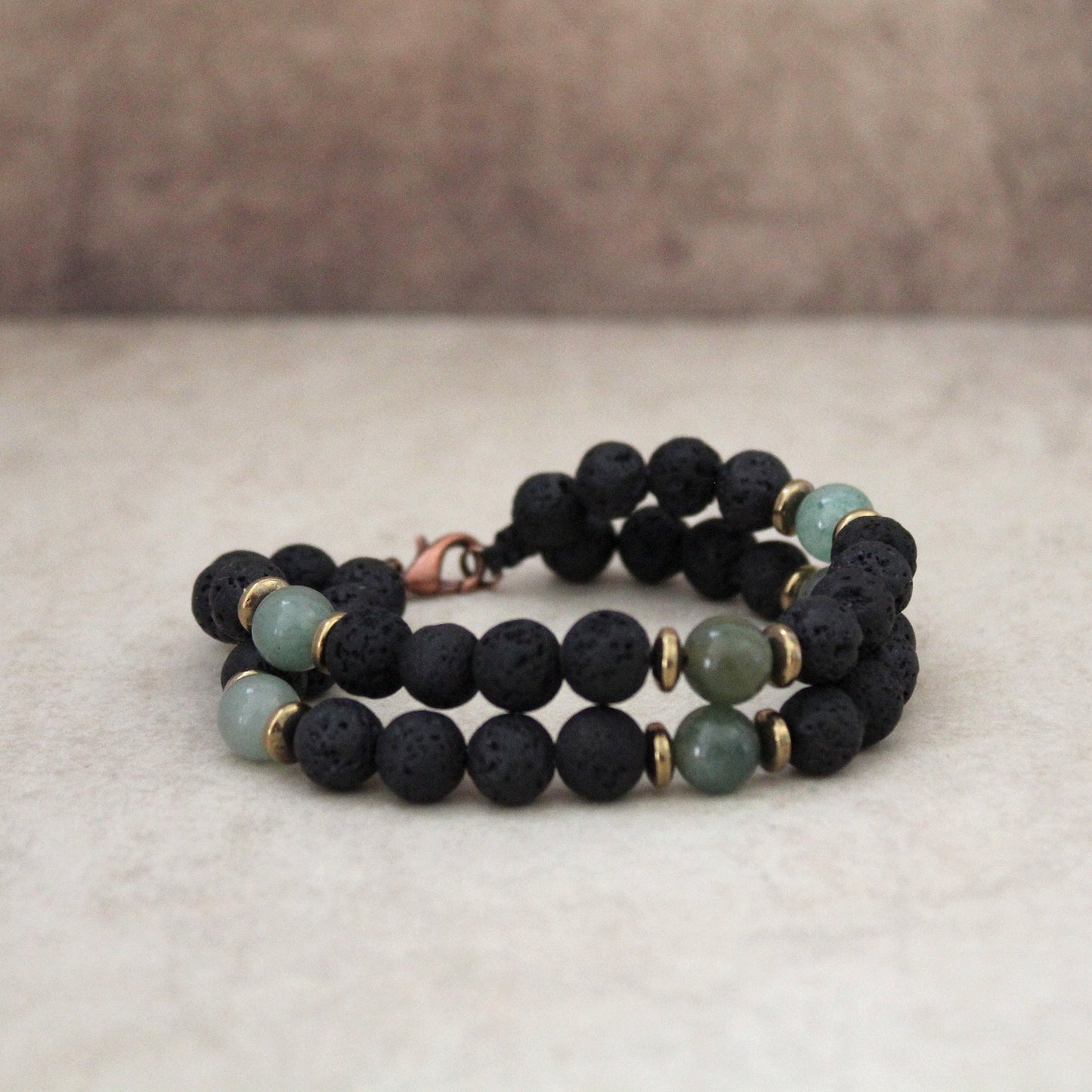 Men’s Double Bracelet Black Bracelet Lava Stone and Green Jade Bracelet Gemstone Bracelet Onyx Bracelet Beaded Bracelet Black Bracelet