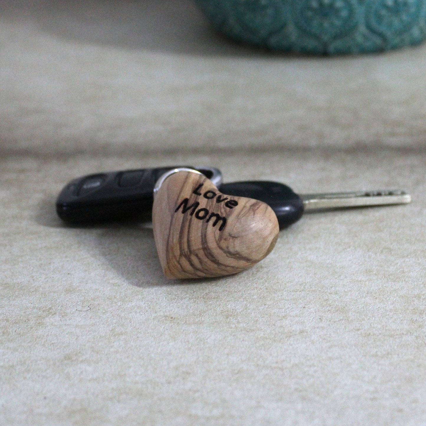 Sentiments from Jerusalem | Personalized Olive Wood Heart Keyring | Handcrafted Gift of Faith | Holy Land Connection |  Drive Safe Keyring