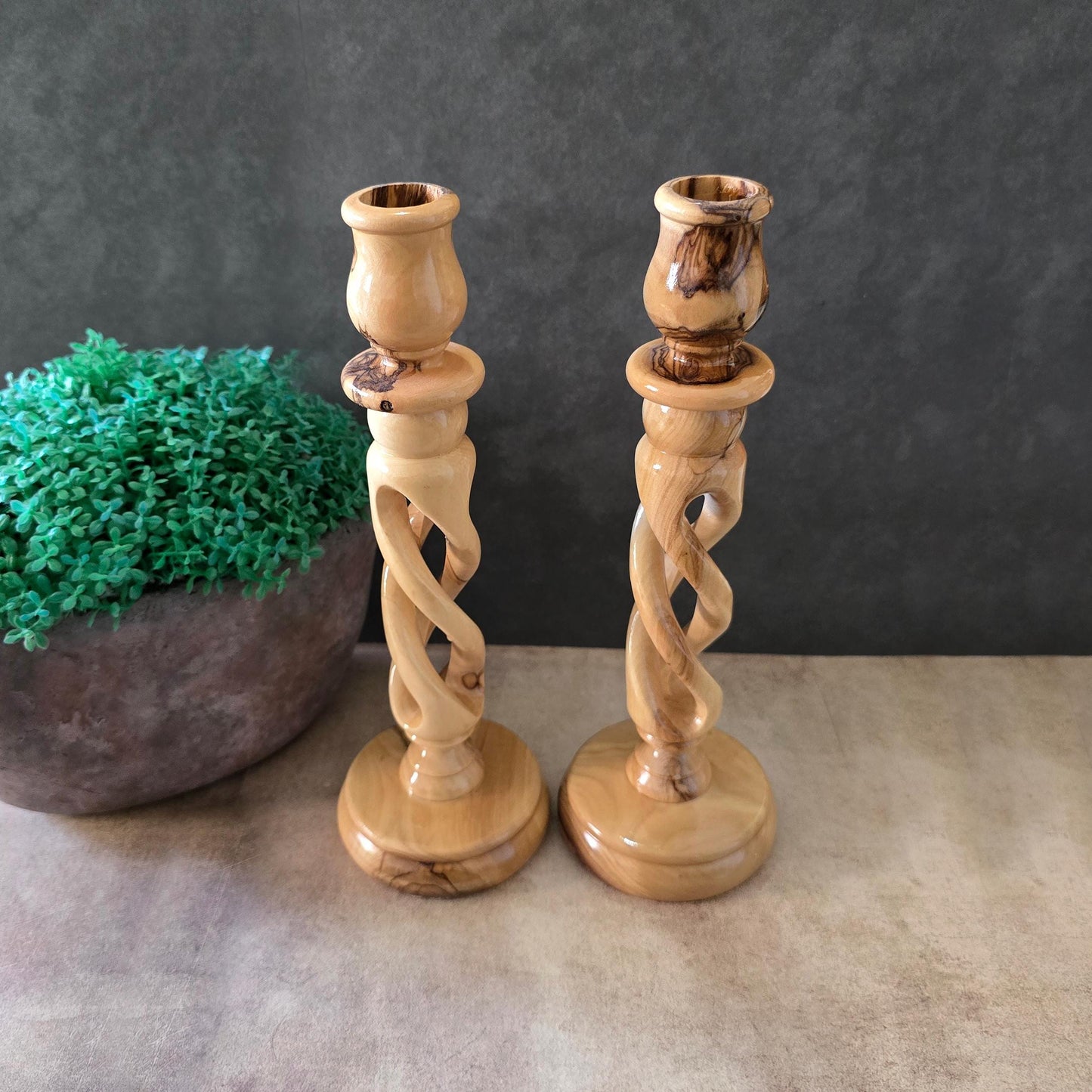 Pair of 9" Olive Wood Candle Holders, Table Decoration, Candlesticks, Wedding Candles Holders, Candle Centerpieces
