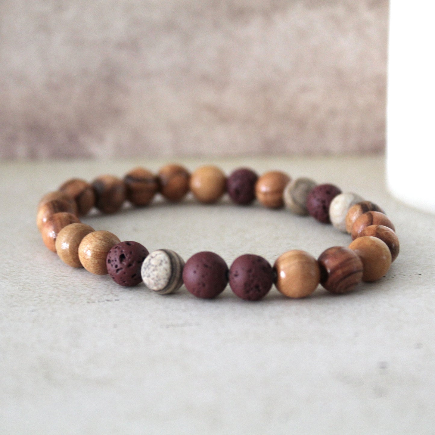 Unisex Jasper and Olive Wood Beads Bracelet for Strength and Protection - Handcrafted Hebrew Jewelry from Israel