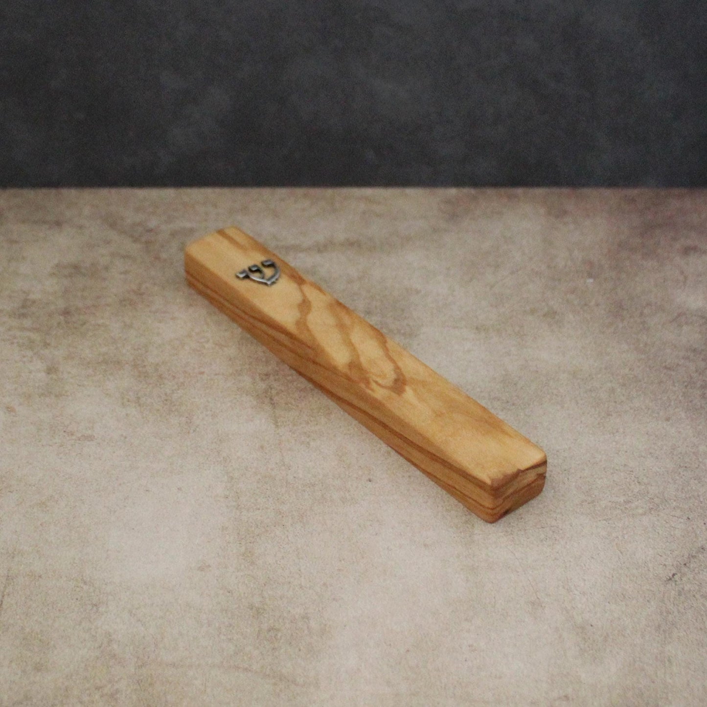 14cm / 5.5" Olive Wood Mezuzah Case from Jerusalem With the Letter "SHIN" in Silver, Gift for Jewish Housewarming, Scroll Up to 12cm / 4.72"