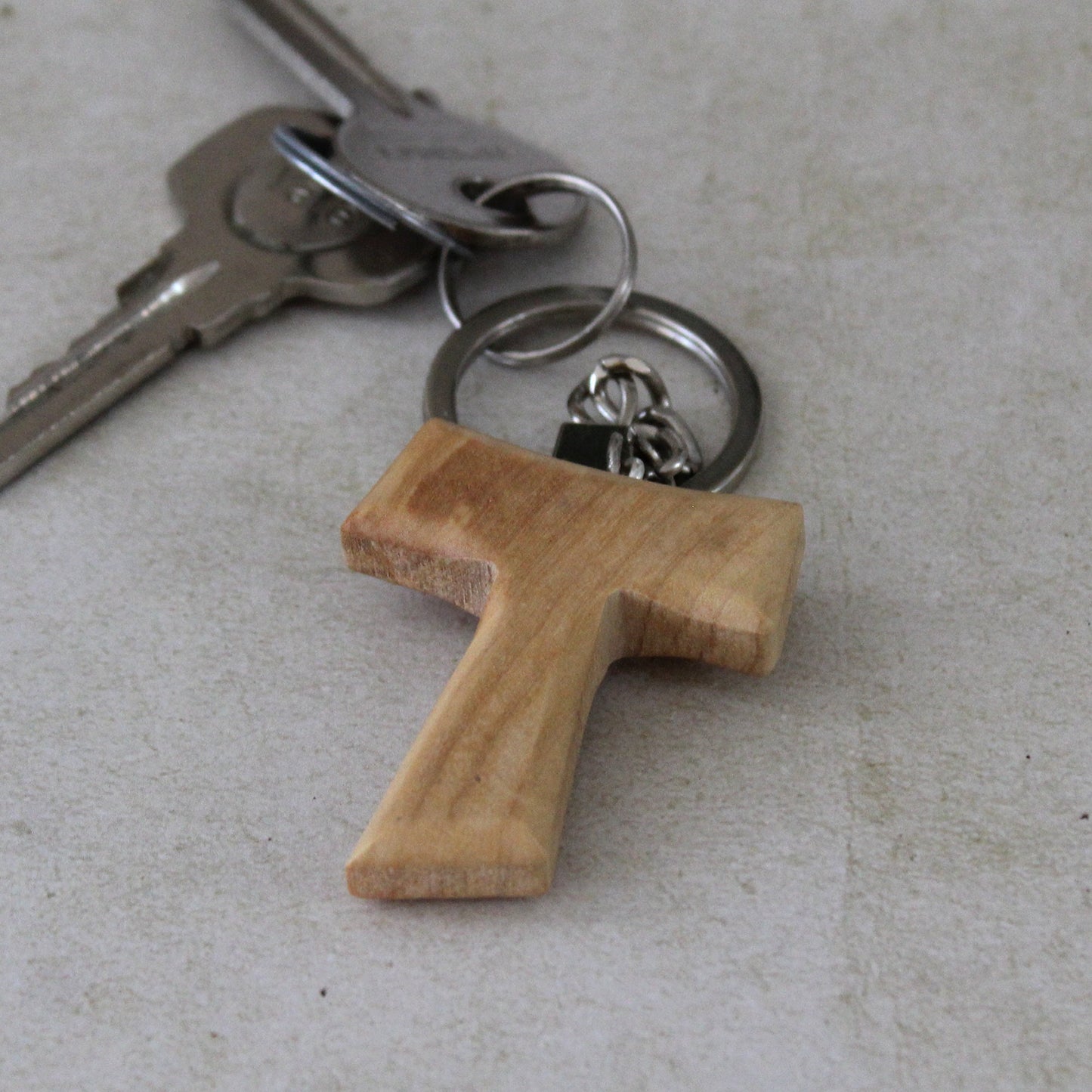 Two Handmade Tau Cross Keychain, Olive Wood Christian Keychain, Made in Jerusalem Holy Land, Wooden Cross Unique Keychain Gift