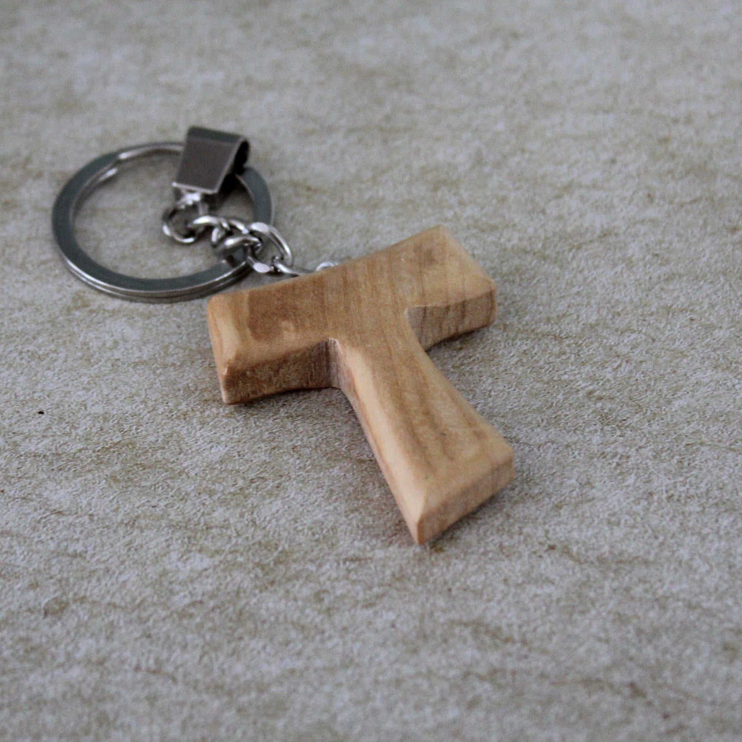Two Handmade Tau Cross Keychain, Olive Wood Christian Keychain, Made in Jerusalem Holy Land, Wooden Cross Unique Keychain Gift