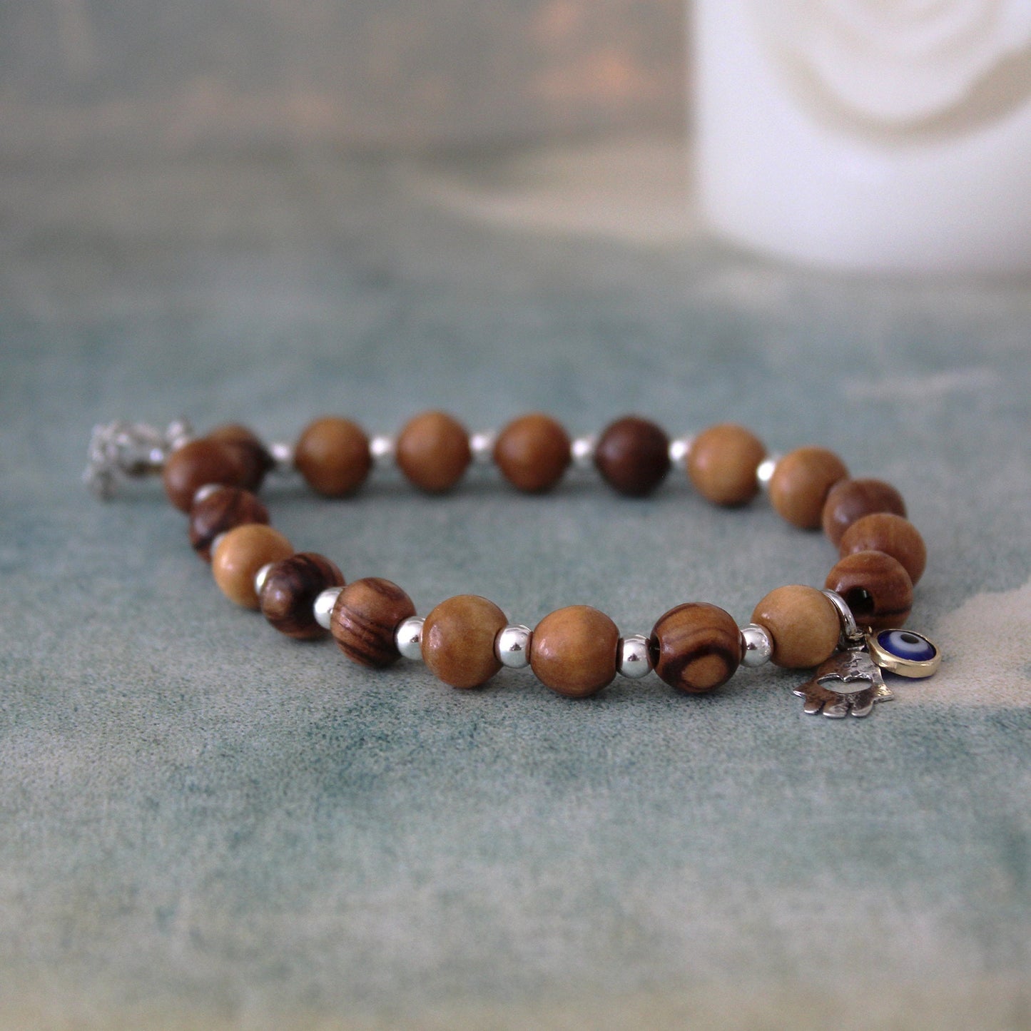 Sacred Symmetry: Vintage Filigree Hamsa Bracelet with Sterling Steel Hand and Evil Eye Amulet for Protection, Handcrafted Jewish Jewelry