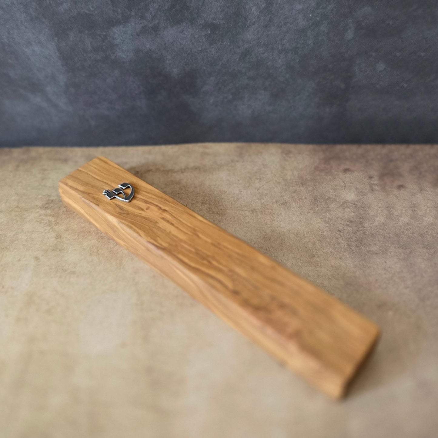 8.6" / 22cm Olive Wood Mezuzah with Silver Shin - Handcrafted Jewish Door Blessing - Perfect Housewarming Gift - Traditional Judaica