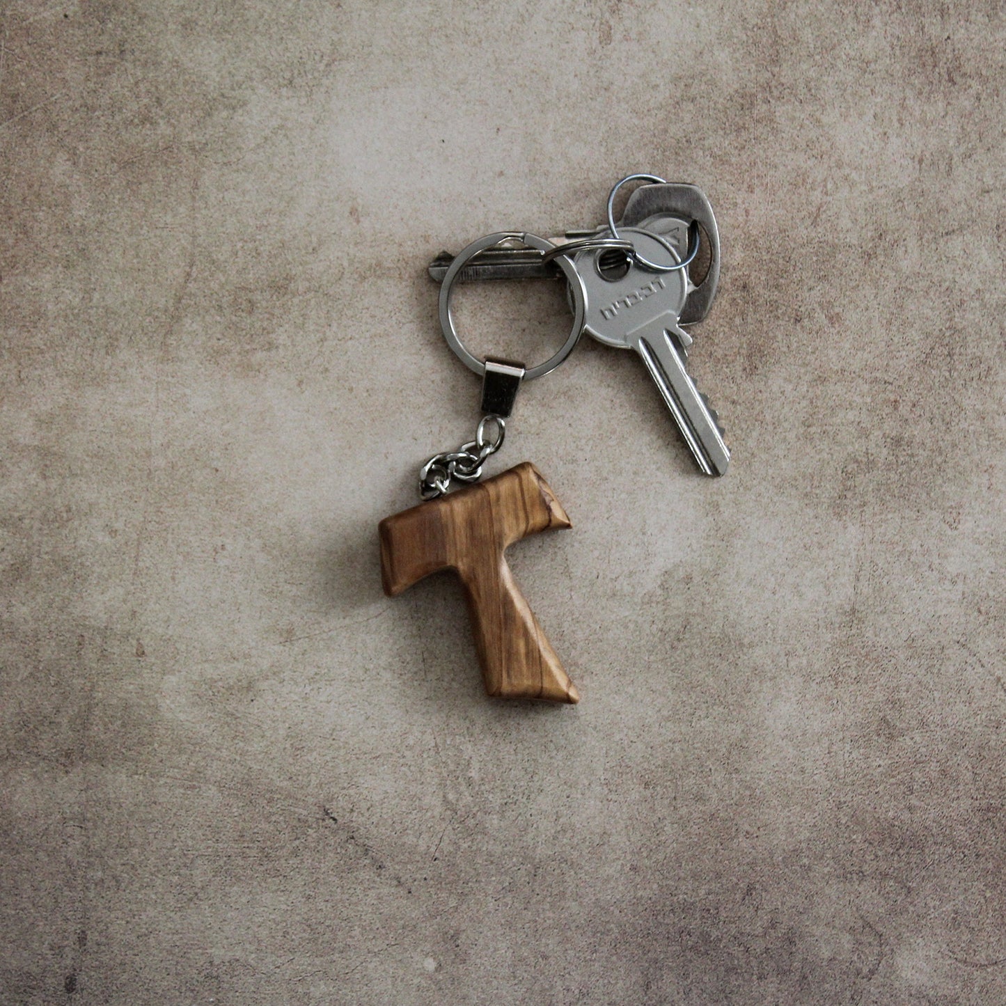 Two Handmade Tau Cross Keychain, Olive Wood Christian Keychain, Made in Jerusalem Holy Land, Wooden Cross Unique Keychain Gift