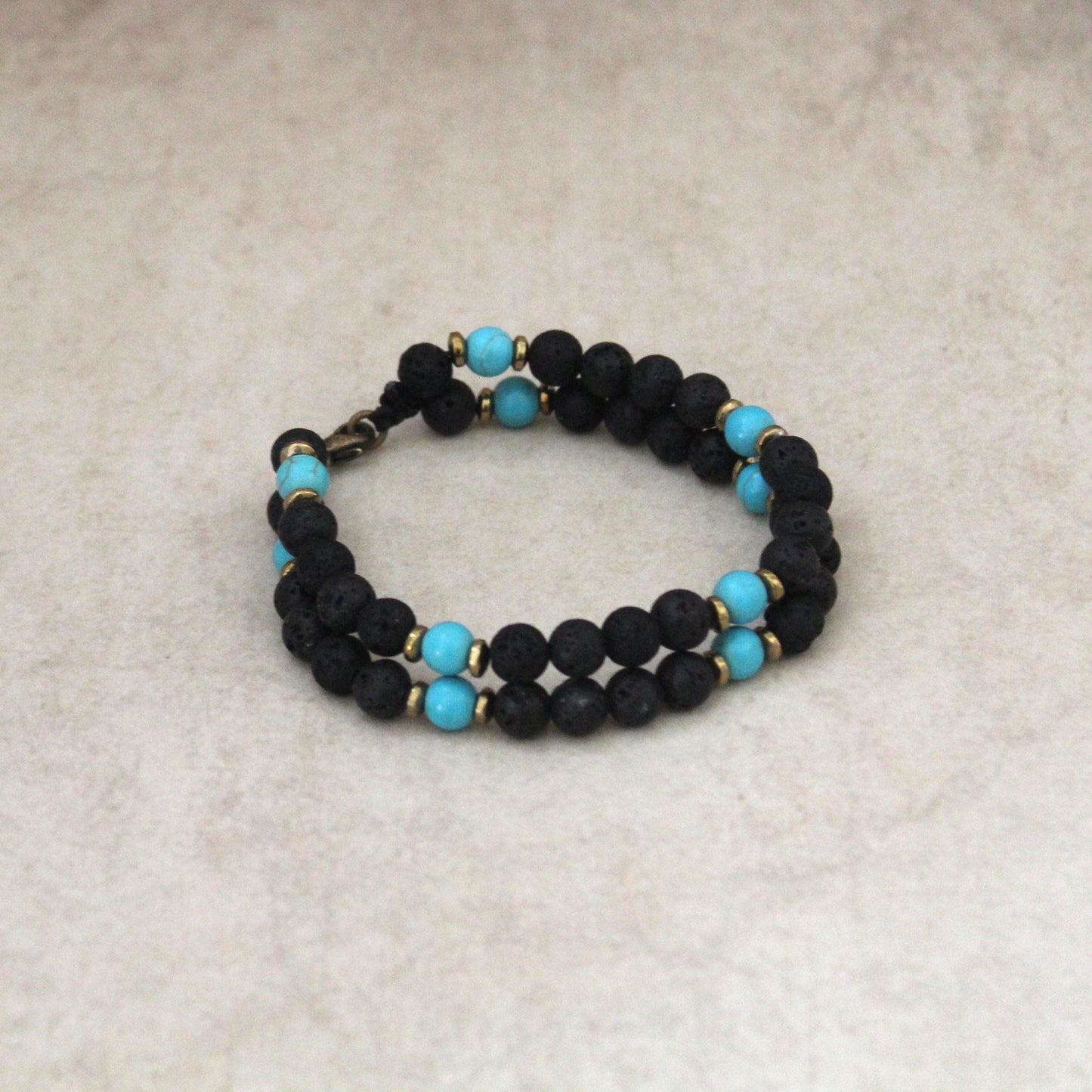 Men’s Double Bracelet Black Bracelet Lava Stone and Turquoise Beads Bracelet Gemstone Bracelet Onyx Bracelet Beaded Bracelet Black Bracelet.