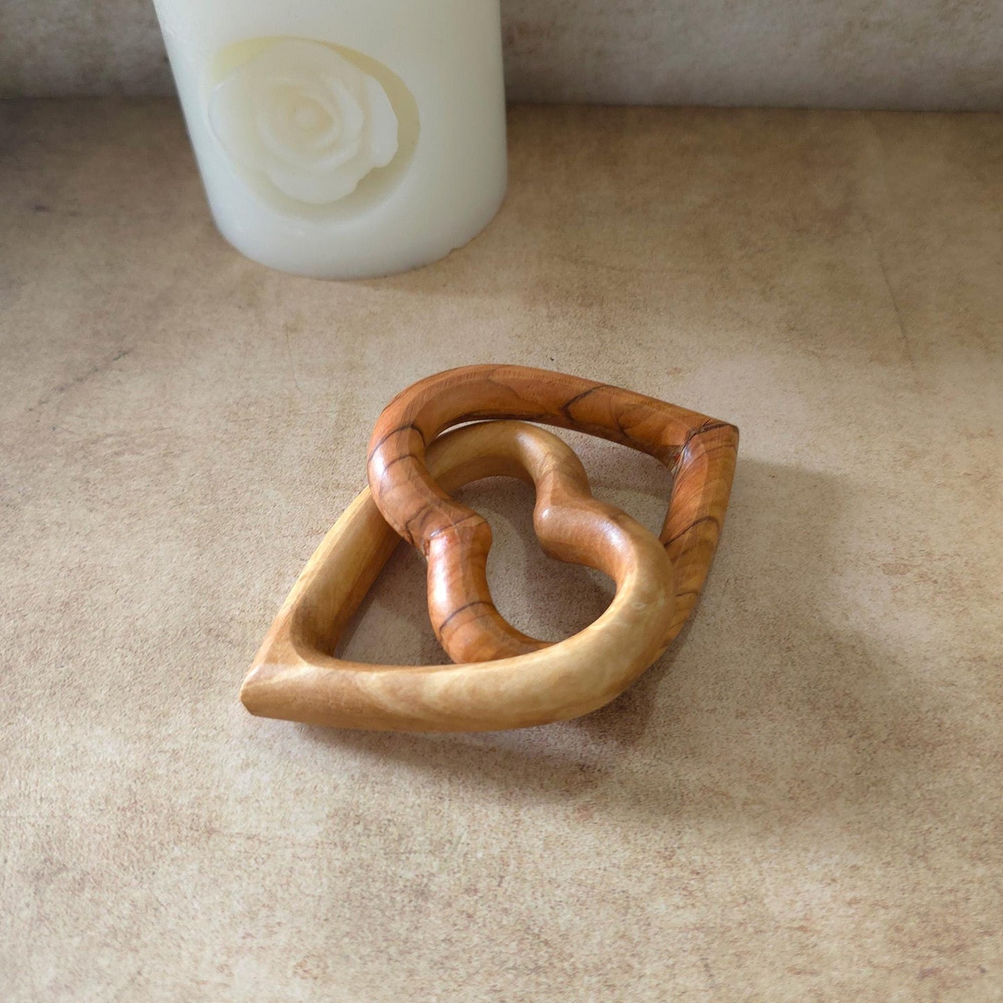 Get Two 2.7" Olive Wood Interlocking Hearts, Gifts for Her, Girlfriend, Boyfriend, Couples, Engagement, Wedding Gift, Valentine’s Day Gift