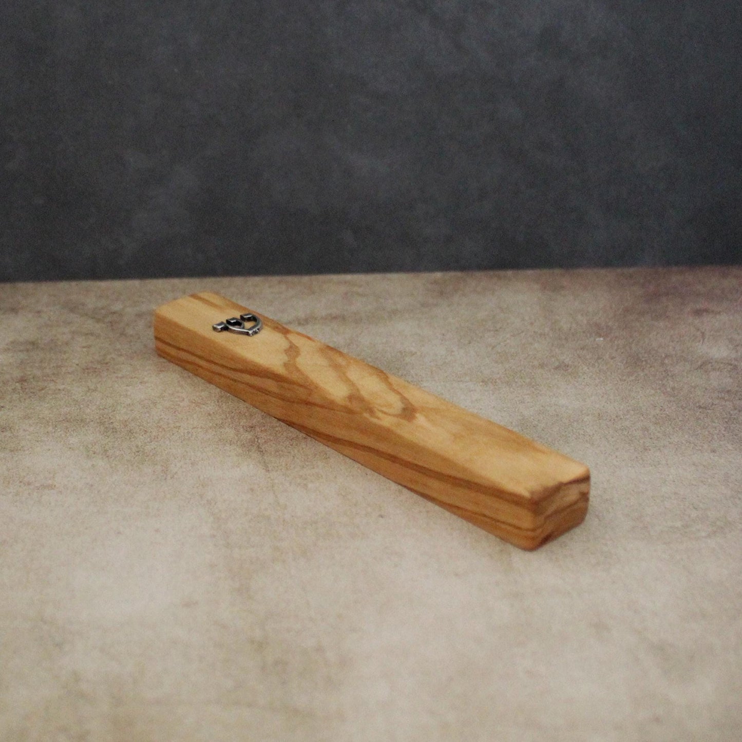 14cm / 5.5" Olive Wood Mezuzah Case from Jerusalem With the Letter "SHIN" in Silver, Gift for Jewish Housewarming, Scroll Up to 12cm / 4.72"