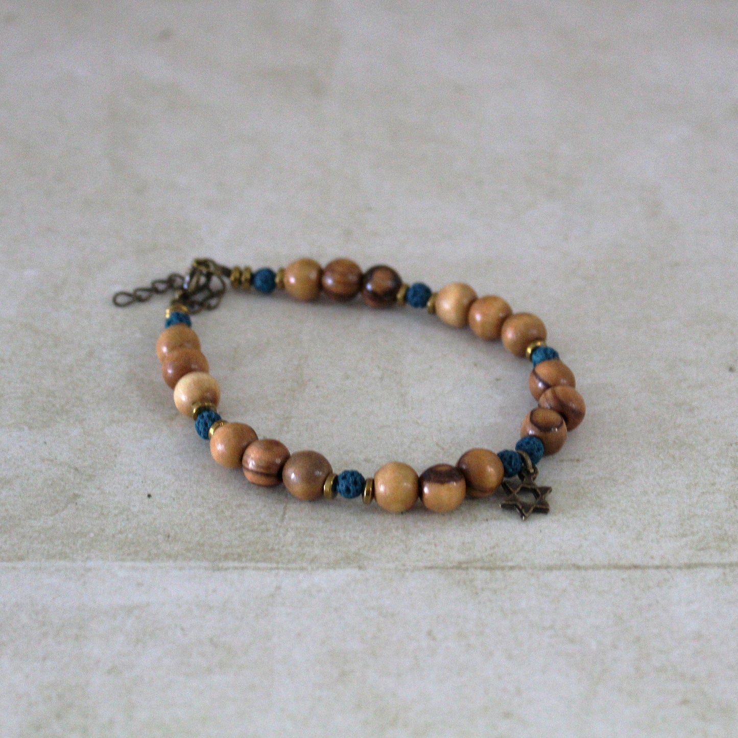 Volcanic Lava Stone Beaded Bracelet, Olive Beads Protection Charm, Star of David Bracelet, Bar Mitzva Gift for him