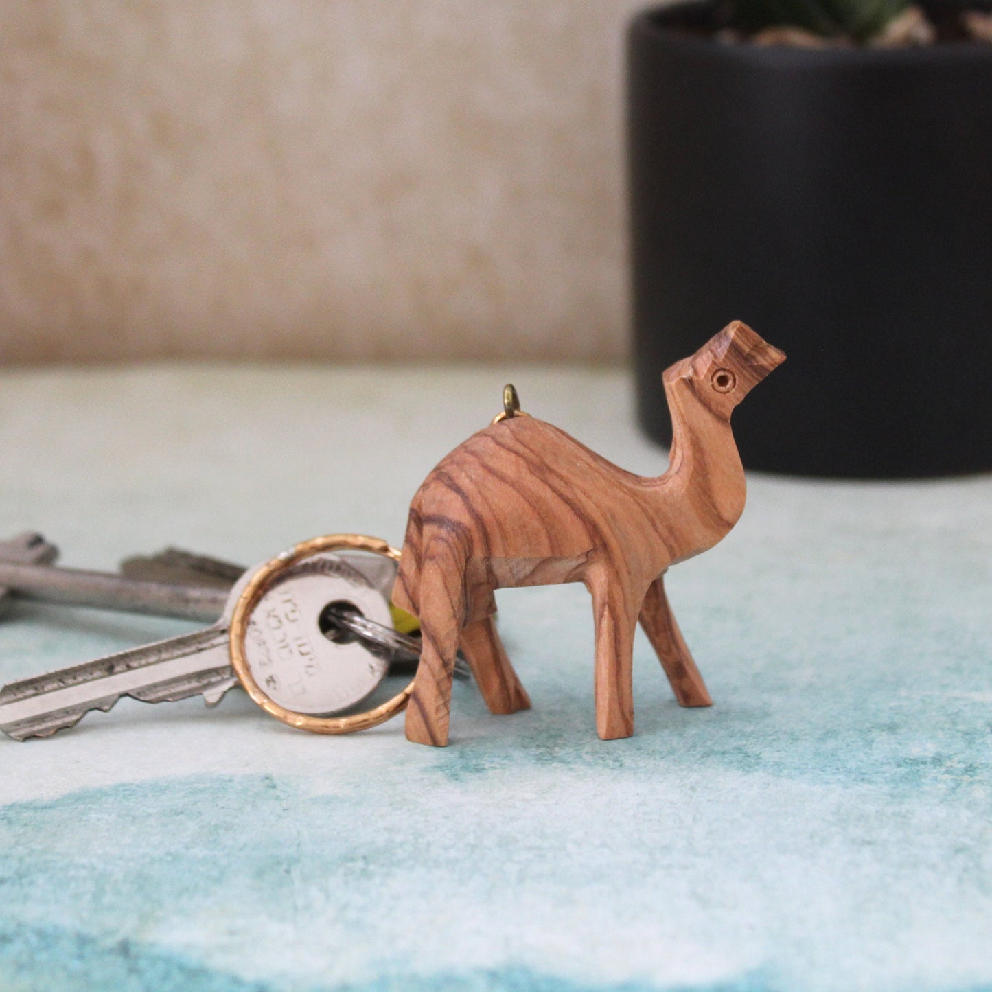 Two Olive Wood Camel Statue Keychain, Hand Carved Animal Keychain, Hand Made in Holy Land Jerusalem New Driver Keychain