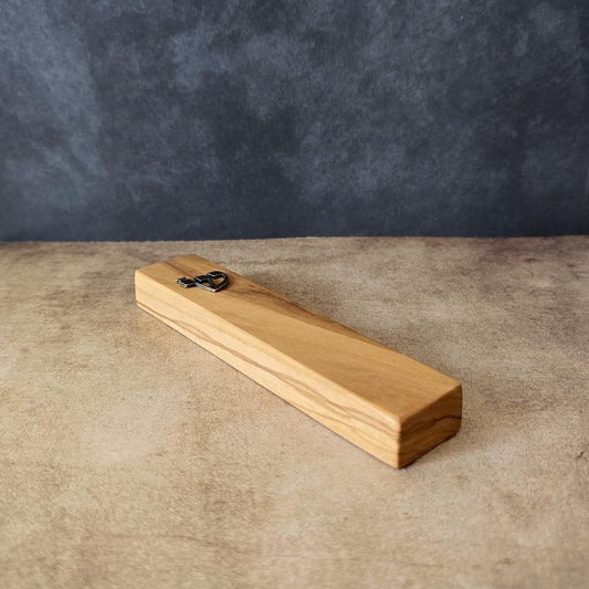 5.5" / 14cm Natural Olive Wood Mezuzah - Bronze Hebrew Shin Letter - Wedding Gift - Traditional Home Protection