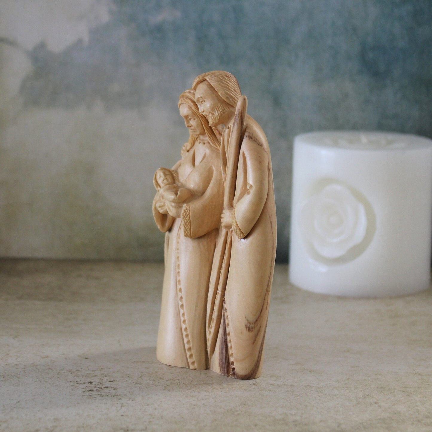 Olive Wood Holy Family, a Hand Carved Statue of Baby Jesus St Mary & Josef From Jerusalem Unique Gift From the Holy Land