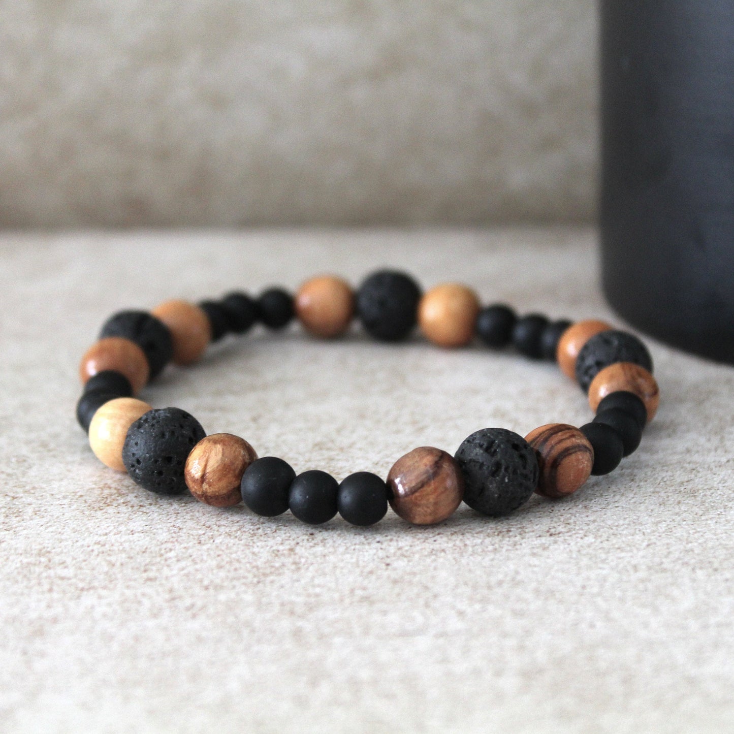 Handcrafted Olive Wood and Obsidian Bead Bracelet - Empath Protection Healing Jewelry for Women and Men, Judaica Jewelry