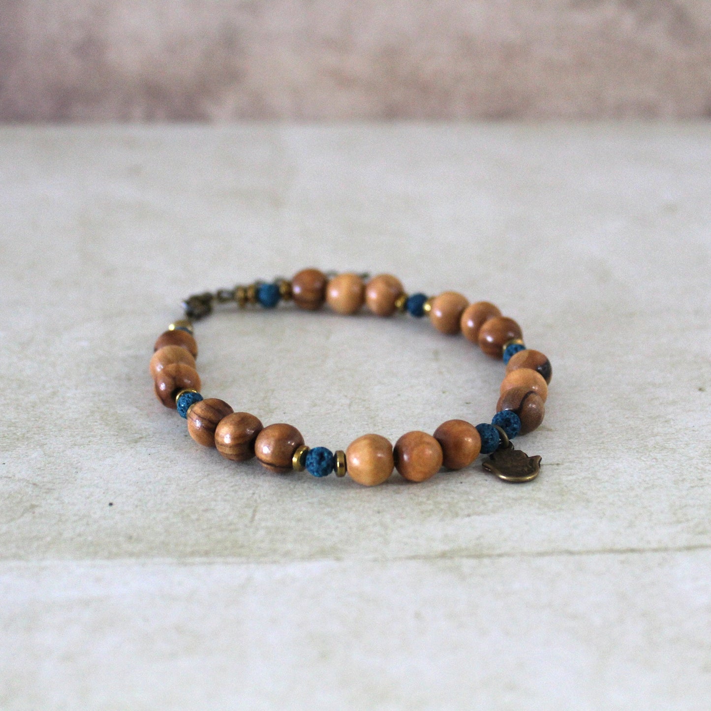 Blue Lava Beads Volcanic Round Bracelet, Hamsa Bracelet for Healing, Unisex Bracelet