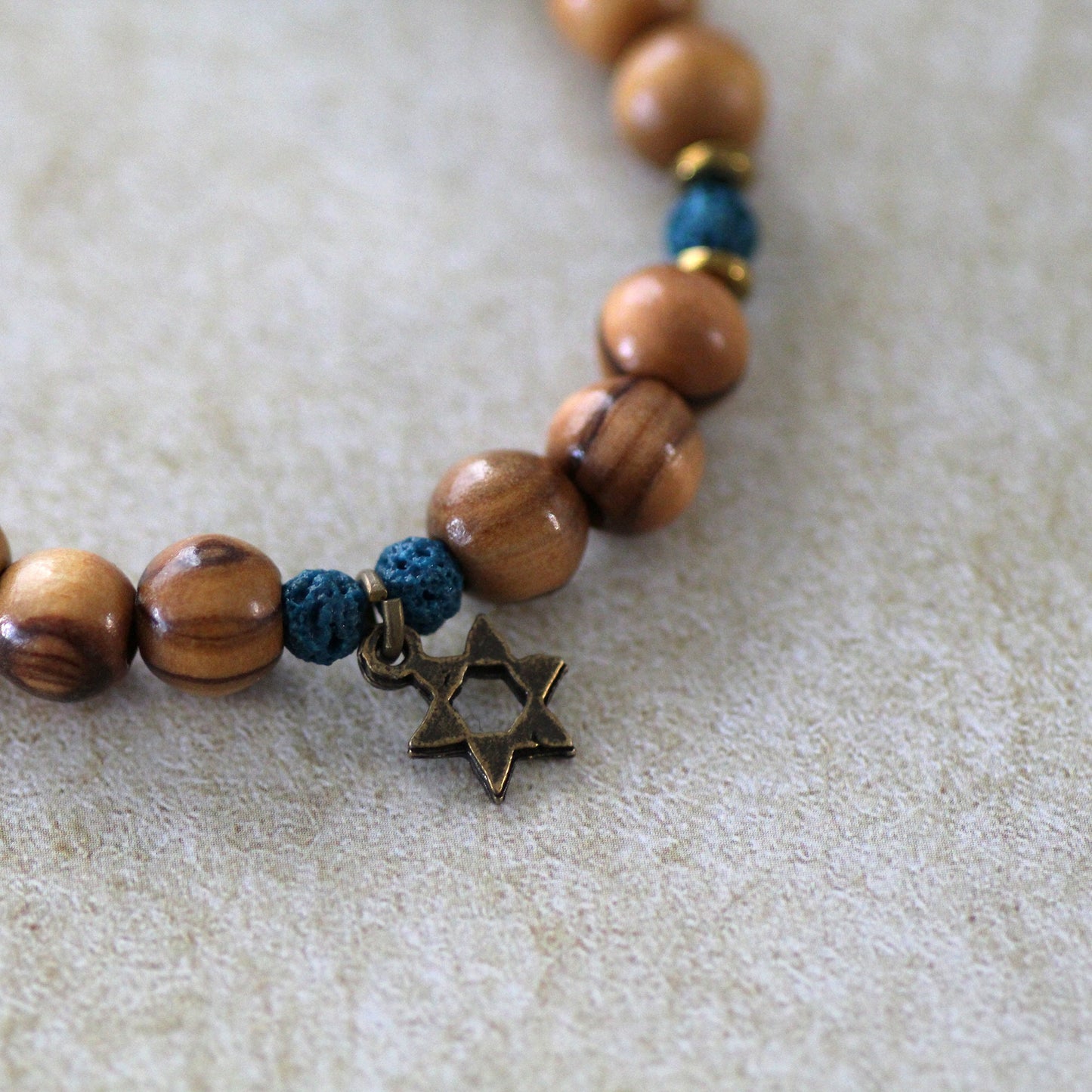 Volcanic Lava Stone Beaded Bracelet, Olive Beads Protection Charm, Star of David Bracelet, Bar Mitzva Gift for him
