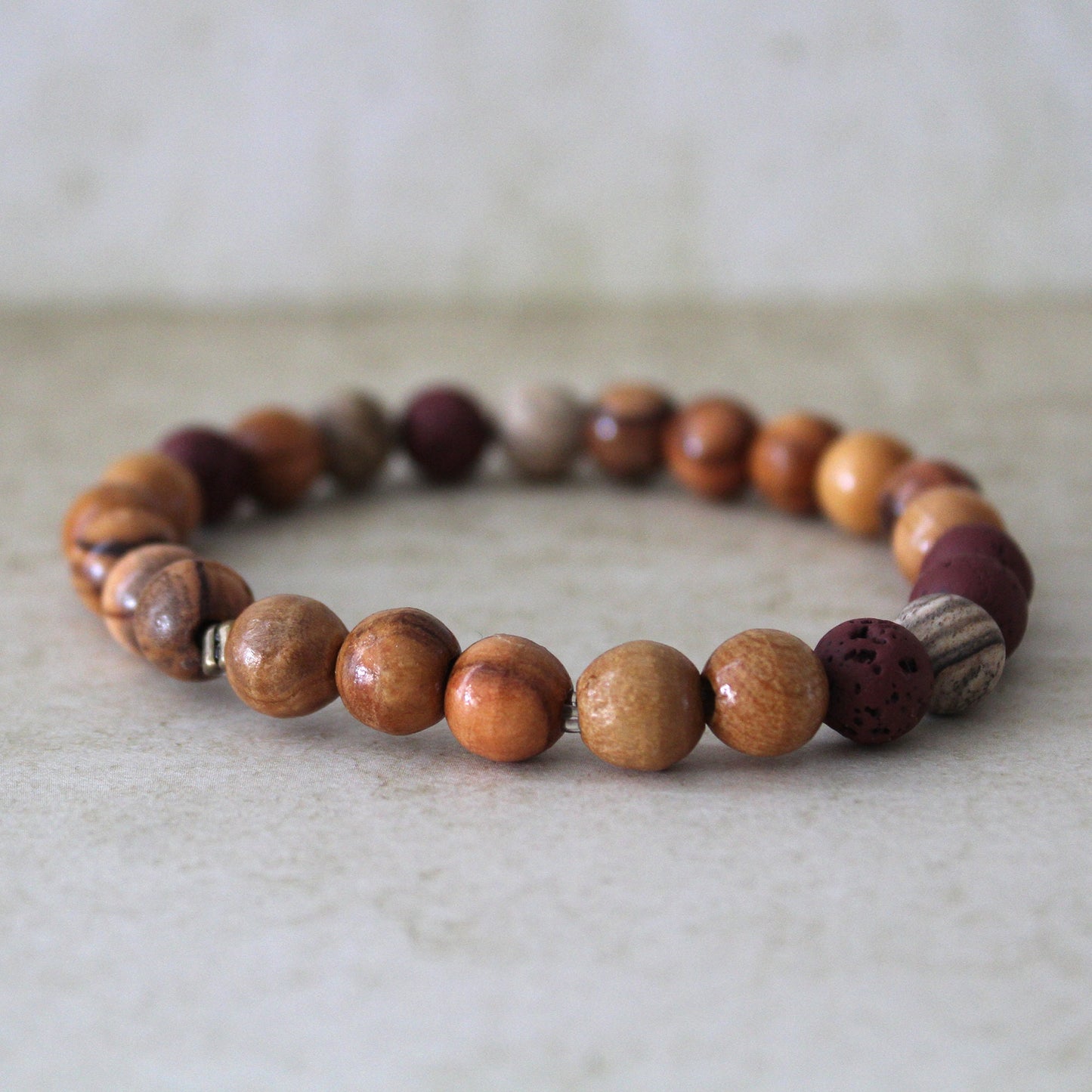 Unisex Jasper and Olive Wood Beads Bracelet for Strength and Protection - Handcrafted Hebrew Jewelry from Israel