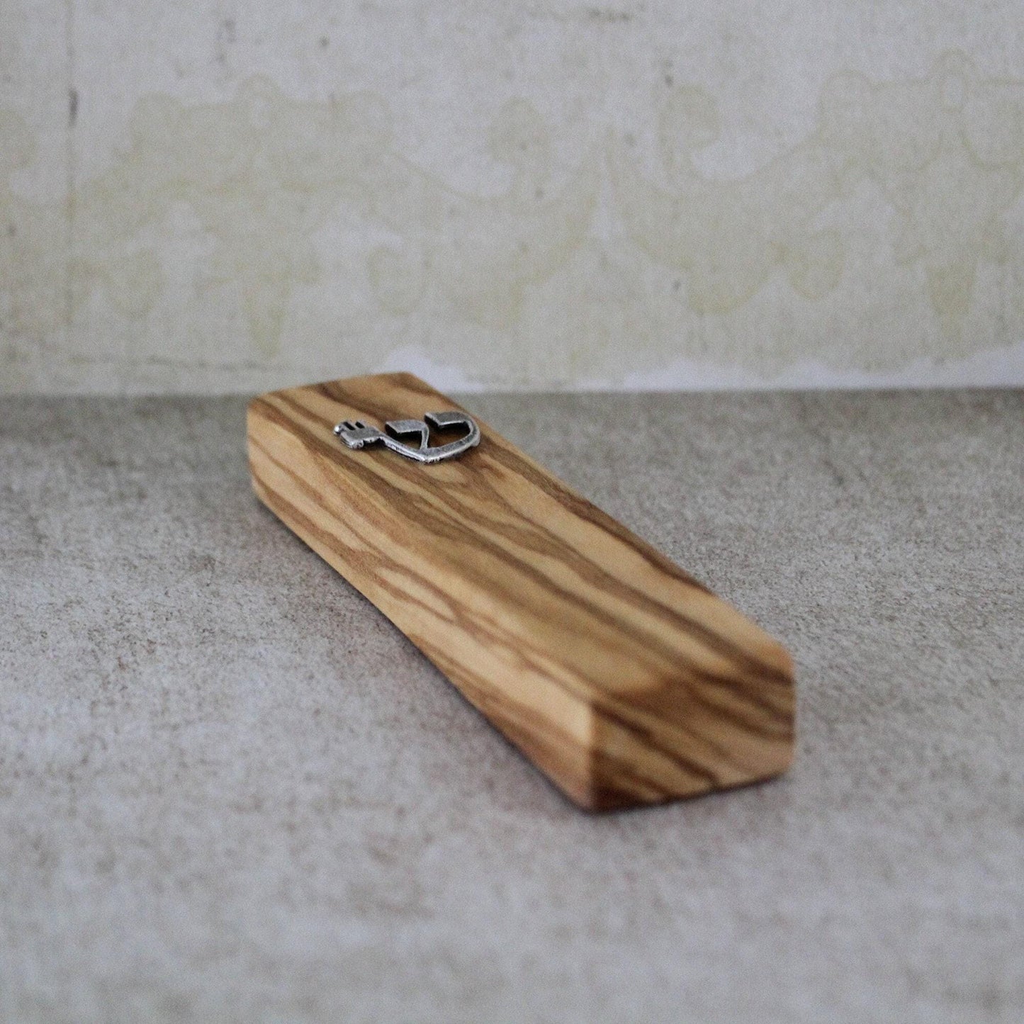 4.7" / 12cm Olive Wood Mezuzah with Silver Hebrew Shin & Scroll - Authentic Jewish Door Blessing - Perfect New House Gift - Natural Wood