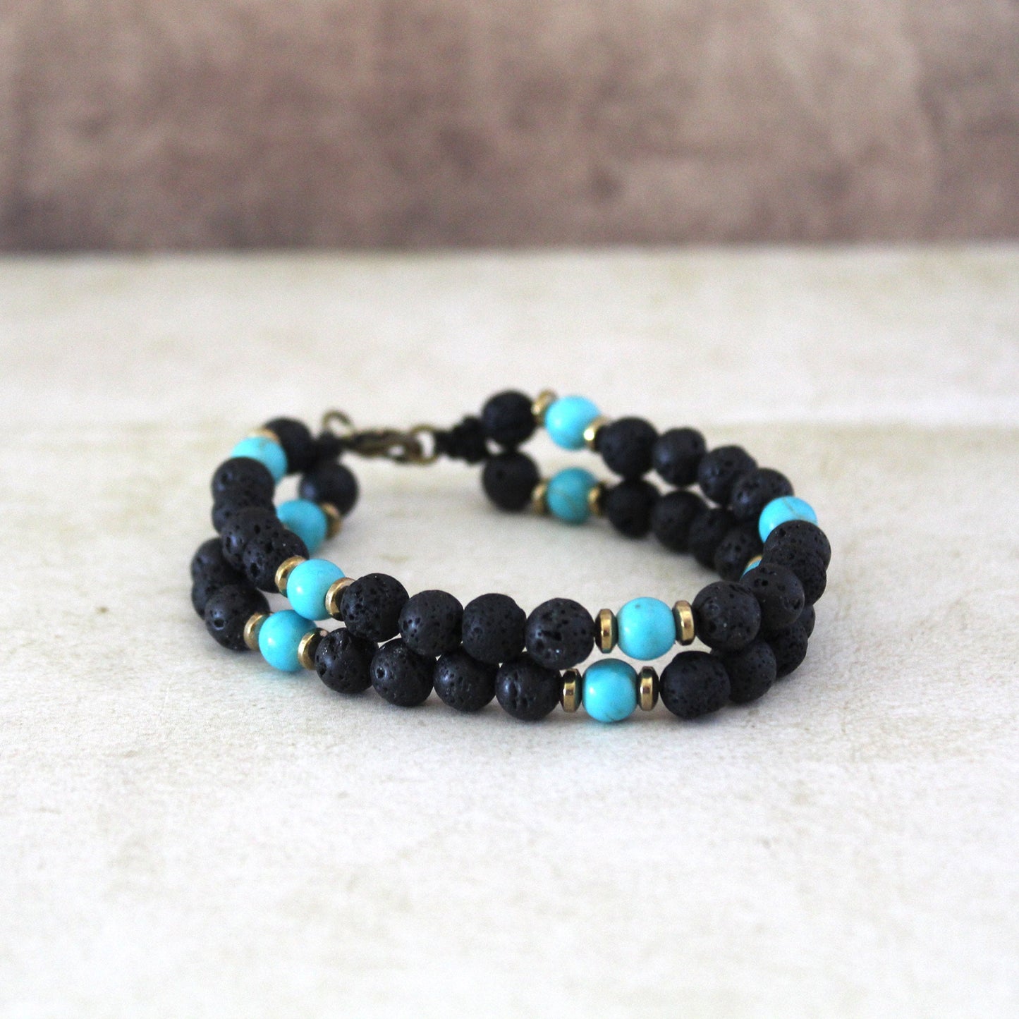 Men’s Double Bracelet Black Bracelet Lava Stone and Turquoise Beads Bracelet Gemstone Bracelet Onyx Bracelet Beaded Bracelet Black Bracelet.