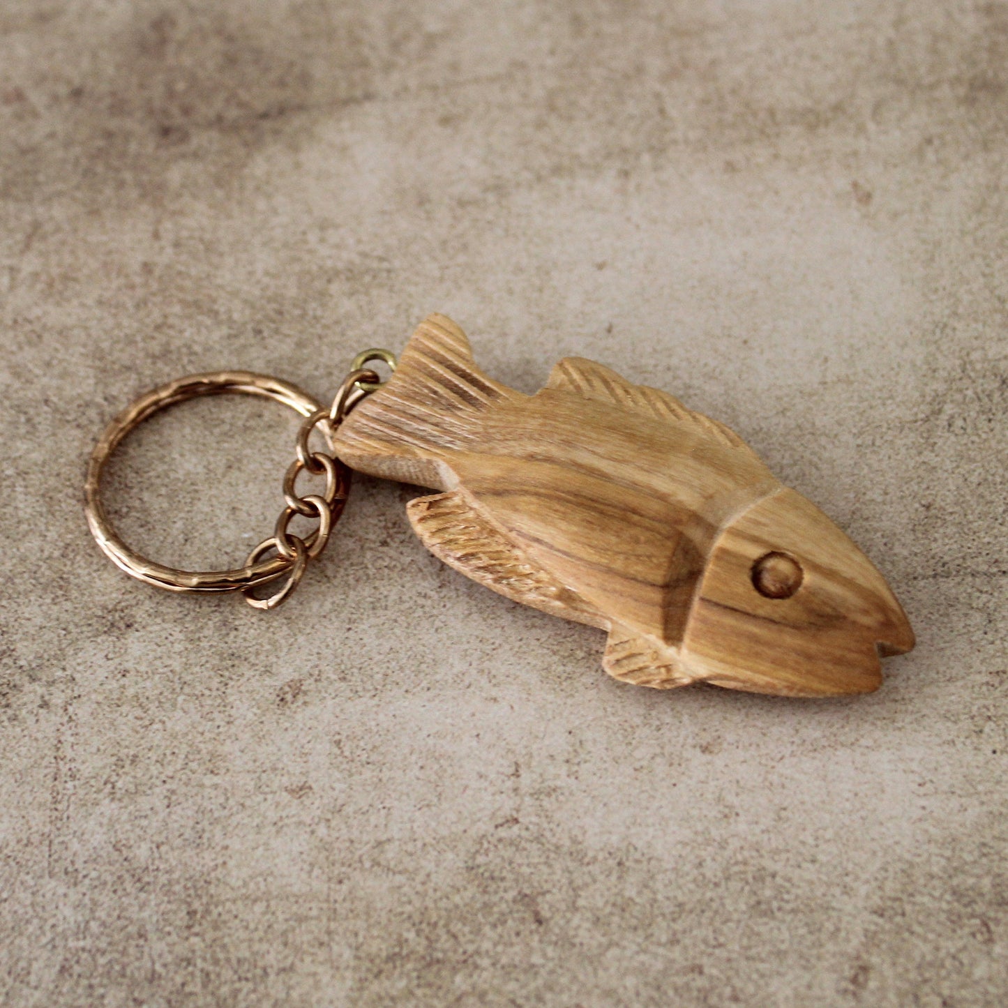 Two Wooden Fish Keychain, Olive Wood Fish Keychain, Fish Keyring for Luck, Handmade Olive Wood Keychain Carved Made in Jerusalem Holy Land