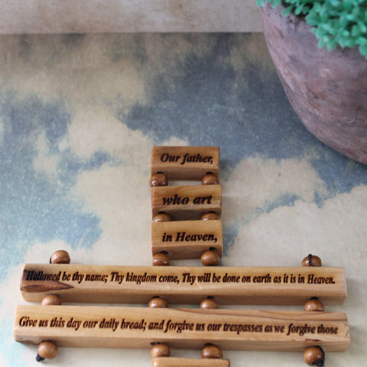 Handmade Olive Wood Cross of The Lord's Prayer, Our Father Lord's Prayer engraved, Wooden Crucifix from the Holy Land