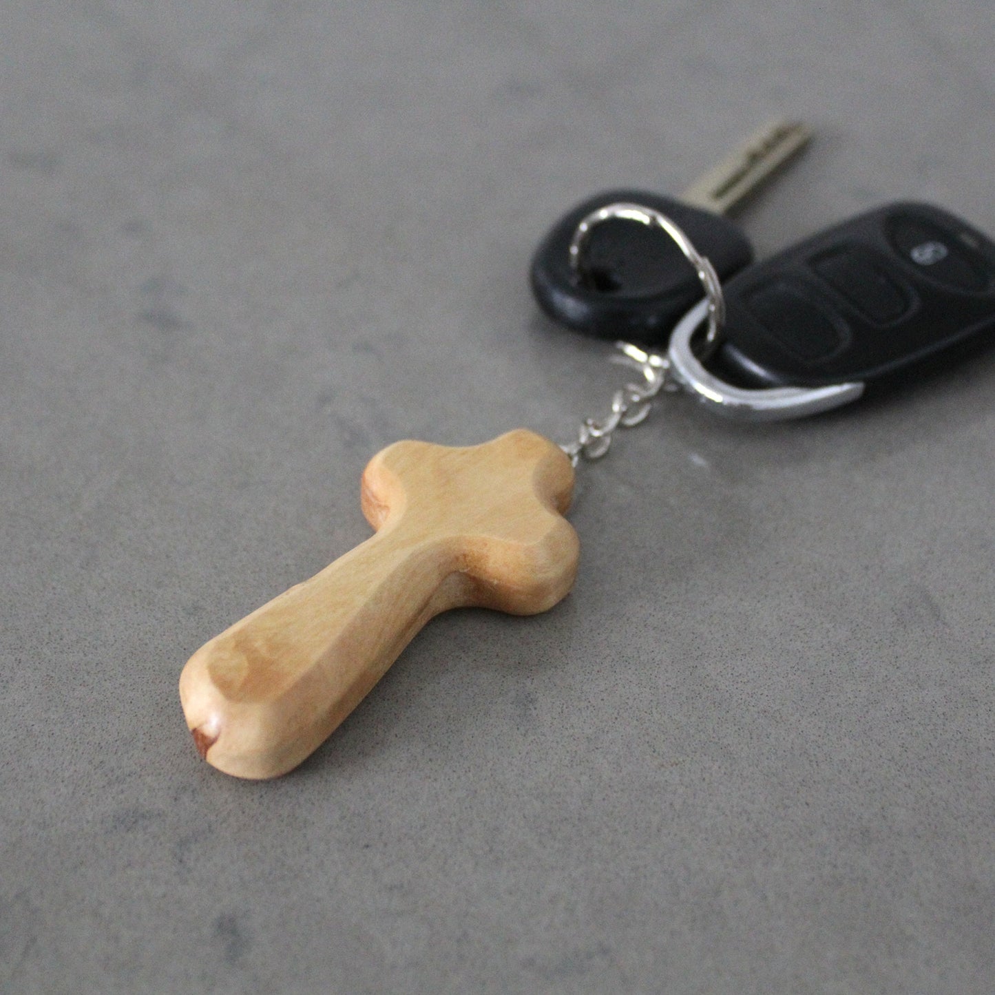 Two Christian Comfort Cross Keychain, Handmade Olive Wood Keychain Made in Jerusalem Holyland, Wooden Cross Keychain Gift, Religious gift
