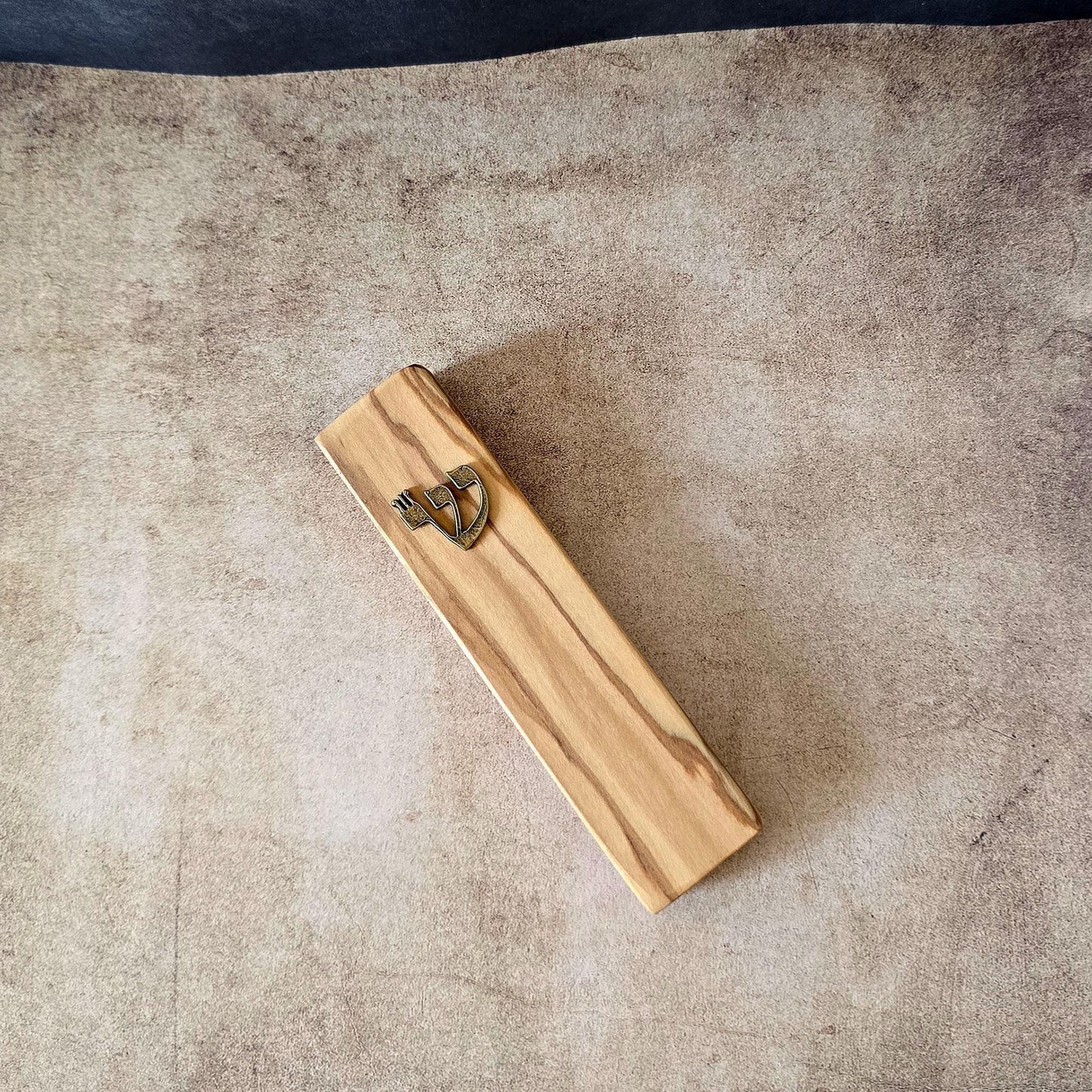 4.7" / 12cm Olive Wood Mezuzah Cases With the Letter Shin in Bronze & Scroll, Jewish Mezuzah, Jewish Home Gifts, Religious Gift