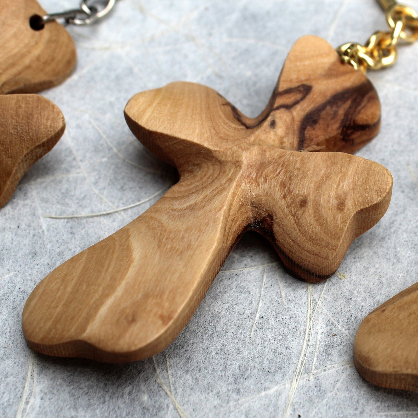 Two Olive Wood Cross Keychains - Christian Keychain Carved Made in Jerusalem Holy Land, Authentic Hand Made Olive Wood Cross Unique Keychain