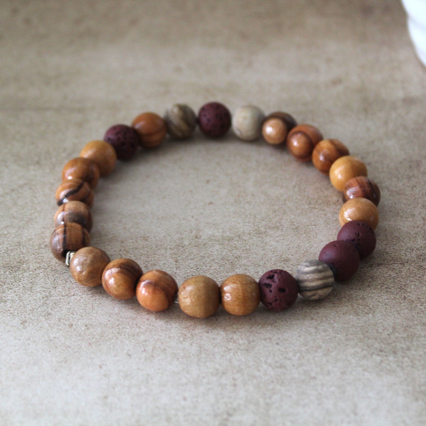 Unisex Jasper and Olive Wood Beads Bracelet for Strength and Protection - Handcrafted Hebrew Jewelry from Israel