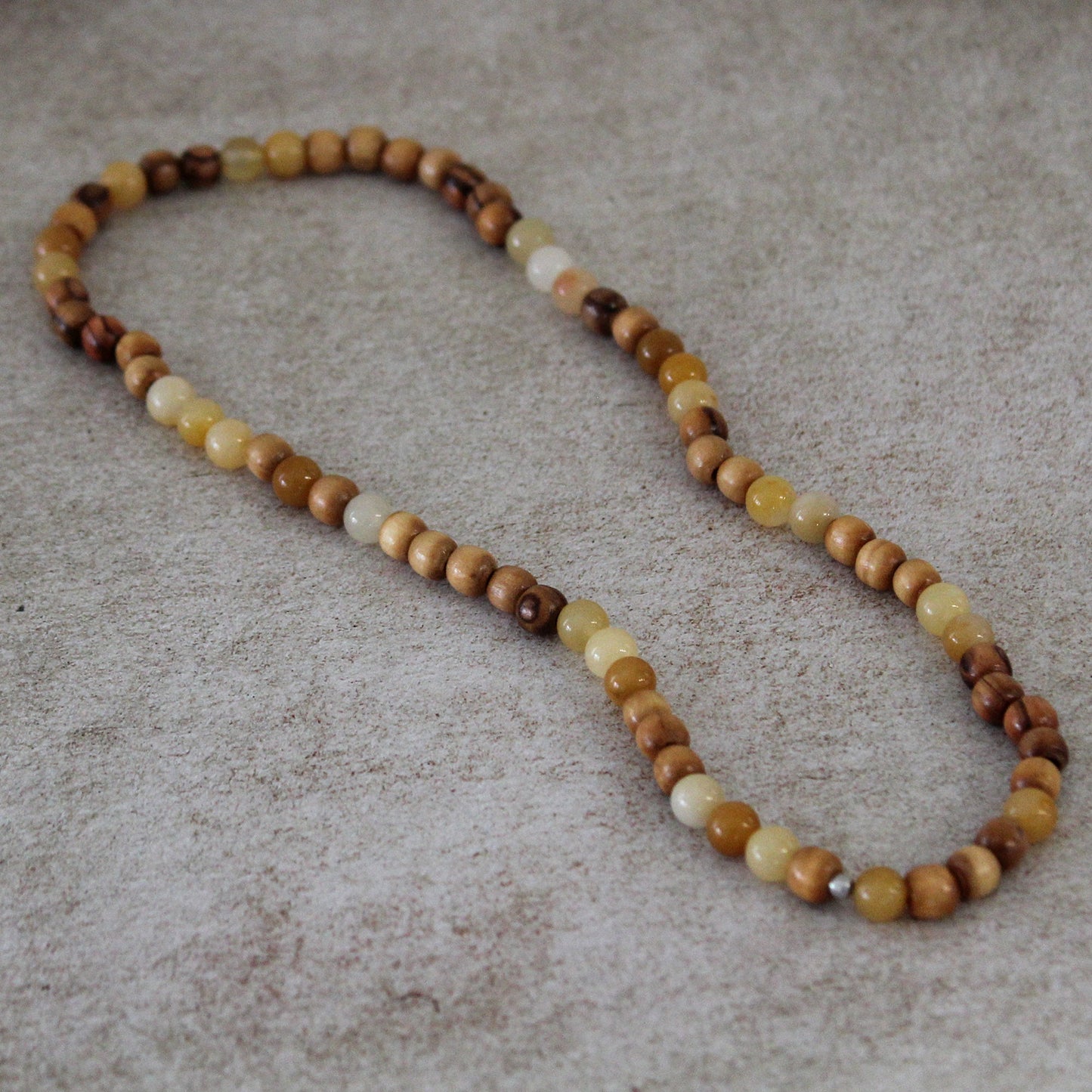 Earthy Double-Strand Stretch Bracelet, Olive Wood, and Yellowish Jade Beads