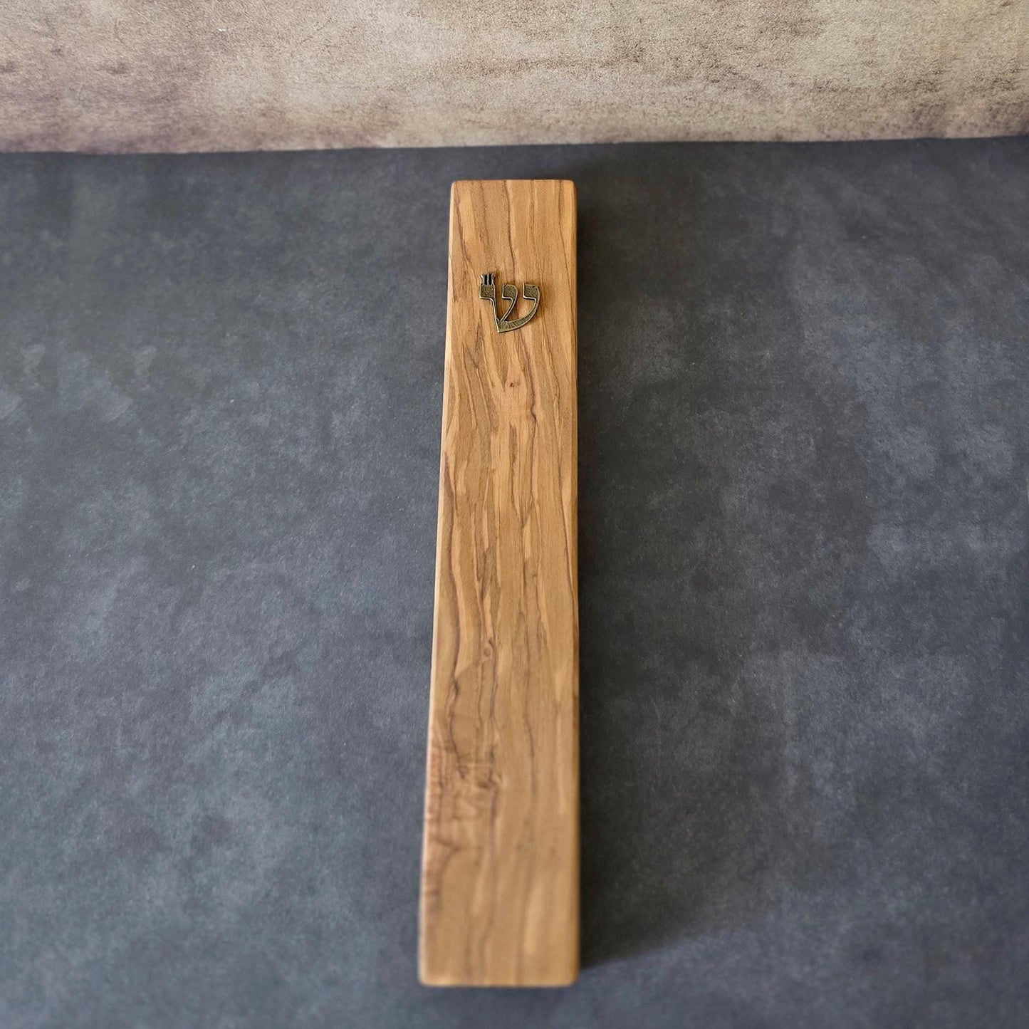 8.6" / 22cm Handcrafted Olive Wood Mezuzah - Bronze Shin Detail - Sacred Jewish Home Protection - Rosh Hashanah Holiday Gift