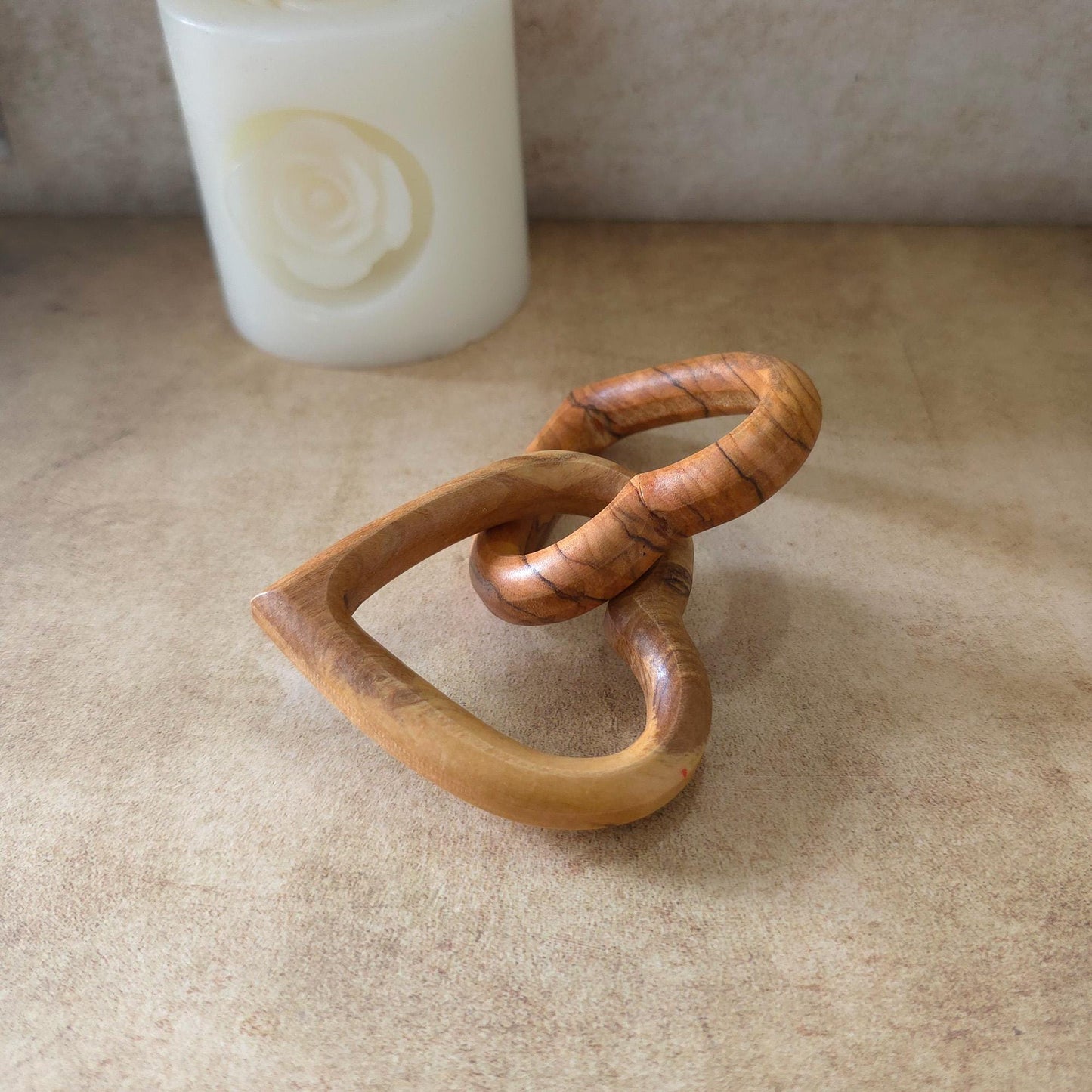 Get Two 2.7" Olive Wood Interlocking Hearts, Gifts for Her, Girlfriend, Boyfriend, Couples, Engagement, Wedding Gift, Valentine’s Day Gift