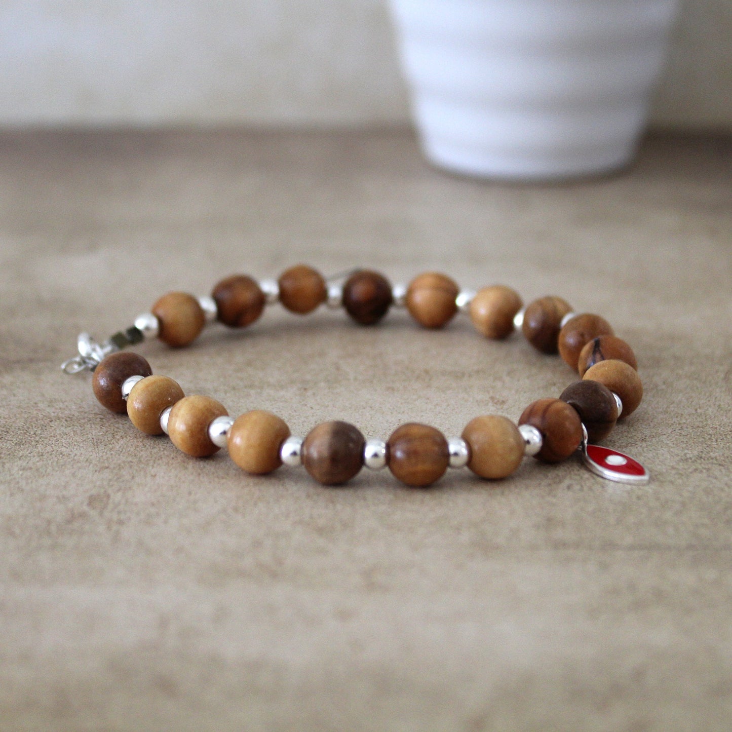 Handcrafted 925 Silver and Olive Beads Fish Bracelet - Vibrant Red Unisex Jewelry