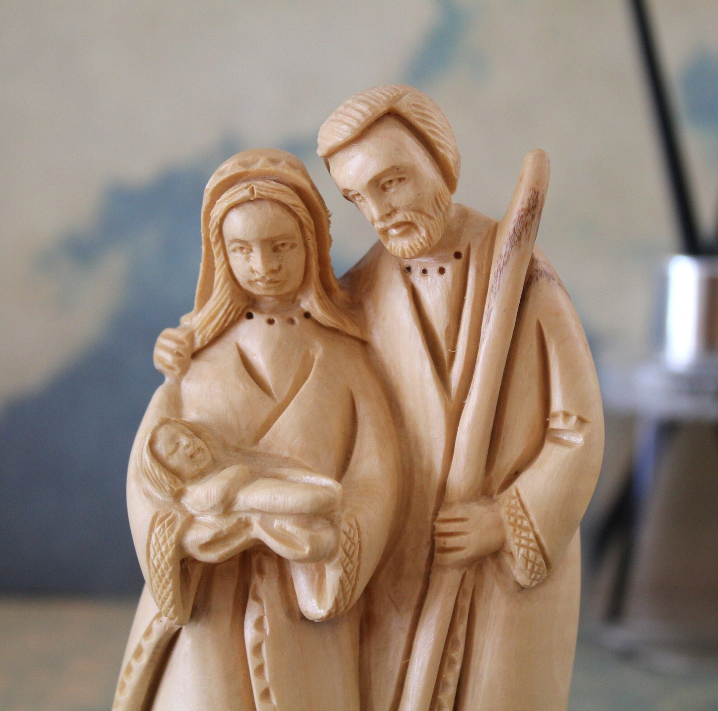 Olive Wood Holy Family, a Hand Carved Statue of Baby Jesus St Mary & Josef From Jerusalem Unique Gift From the Holy Land