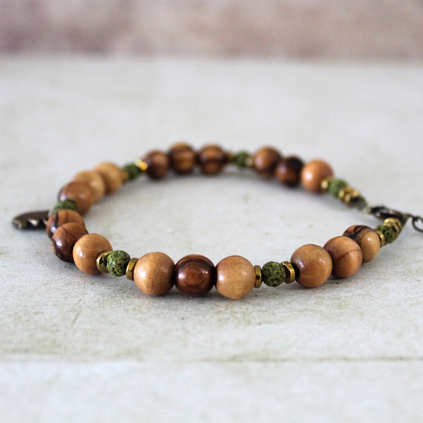 Divine Love Unleashed: Volcanic Stone Bracelet for Couples | Round Olive Wood Beaded Meditation and Healing Unisex Gift