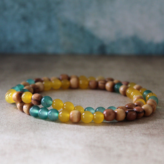 Earthy Double-Strand Stretch Bracelet, Olive Wood & Jade Beads