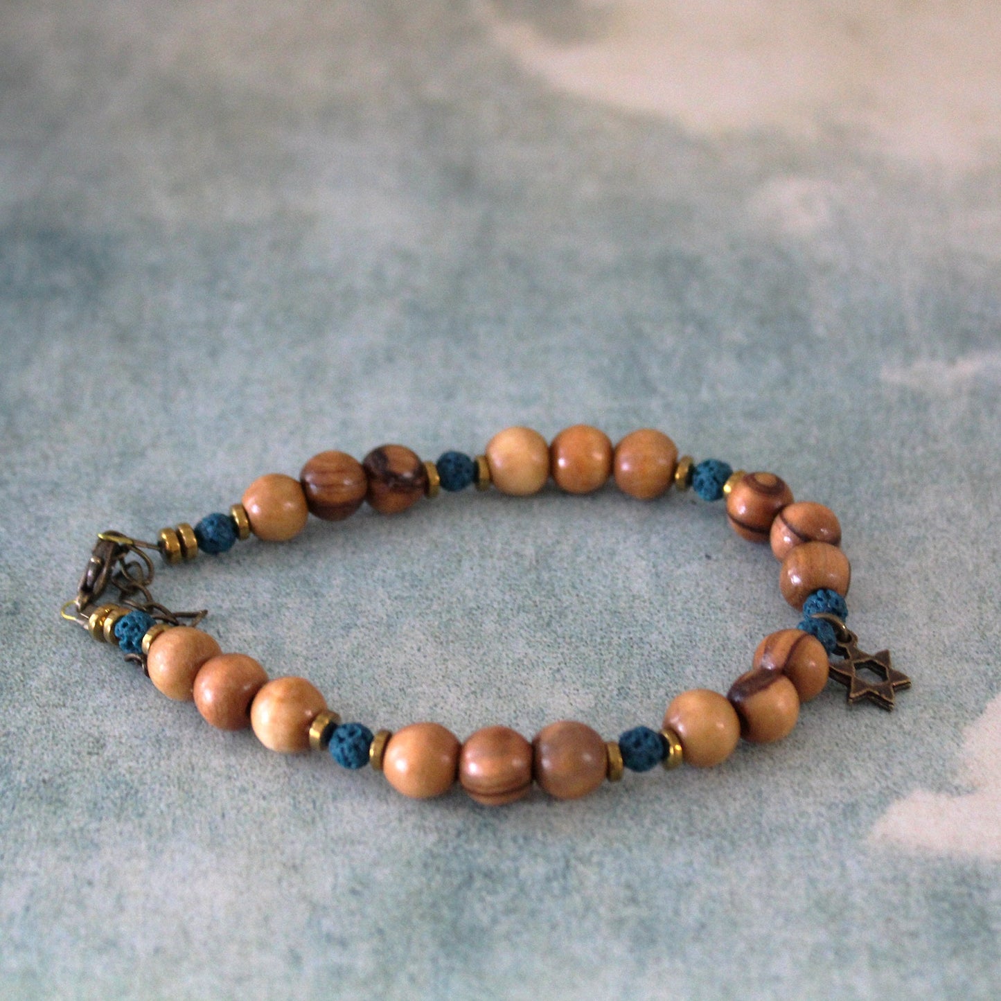 Volcanic Lava Stone Beaded Bracelet, Olive Beads Protection Charm, Star of David Bracelet, Bar Mitzva Gift for him